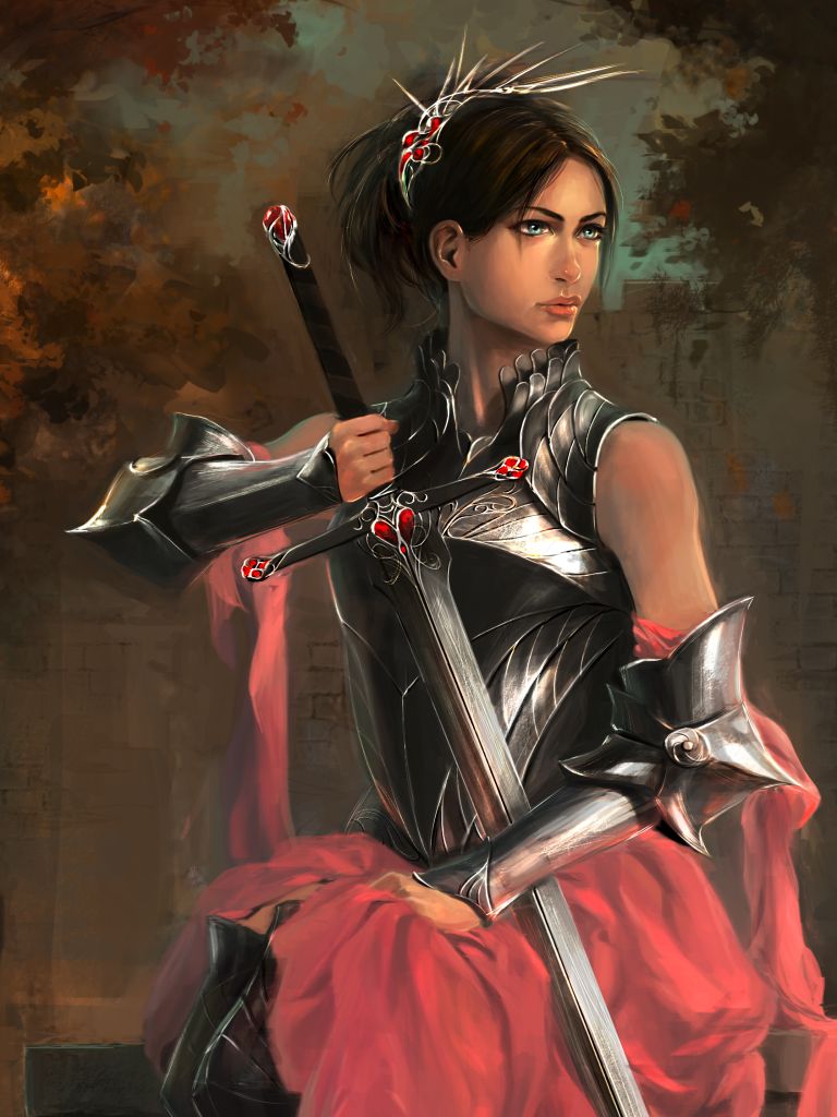 Download mobile wallpaper Fantasy, Armor, Sword, Brown Hair, Women Warrior, Woman Warrior for free.