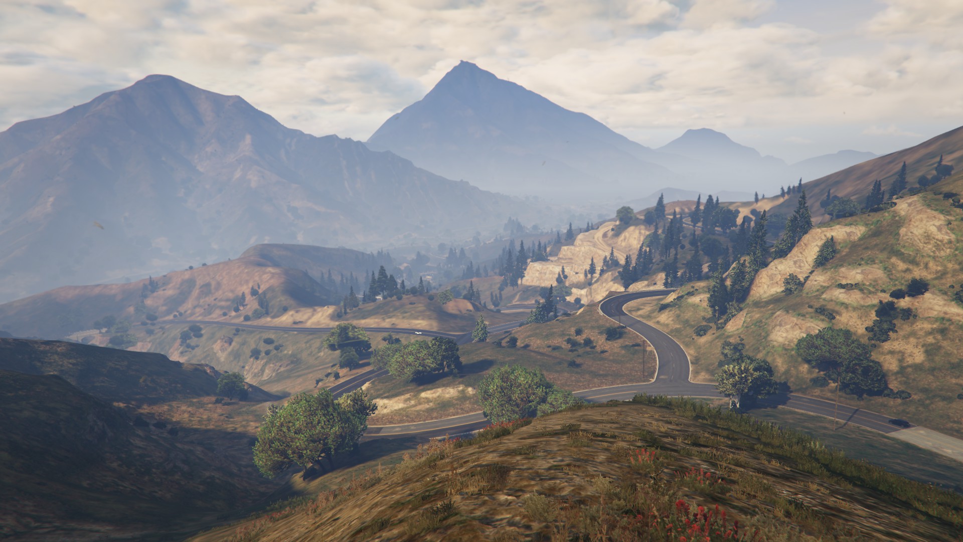 Baixe gratuitamente a imagem Montanha, Estrada, Árvore, Videogame, Grand Theft Auto V na área de trabalho do seu PC