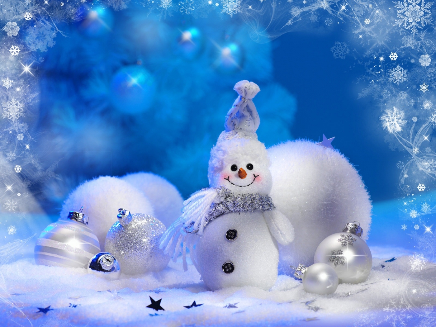 34819 скачать обои снеговики, новый год (new year), игрушки, праздники, синие - заставки и картинки бесплатно