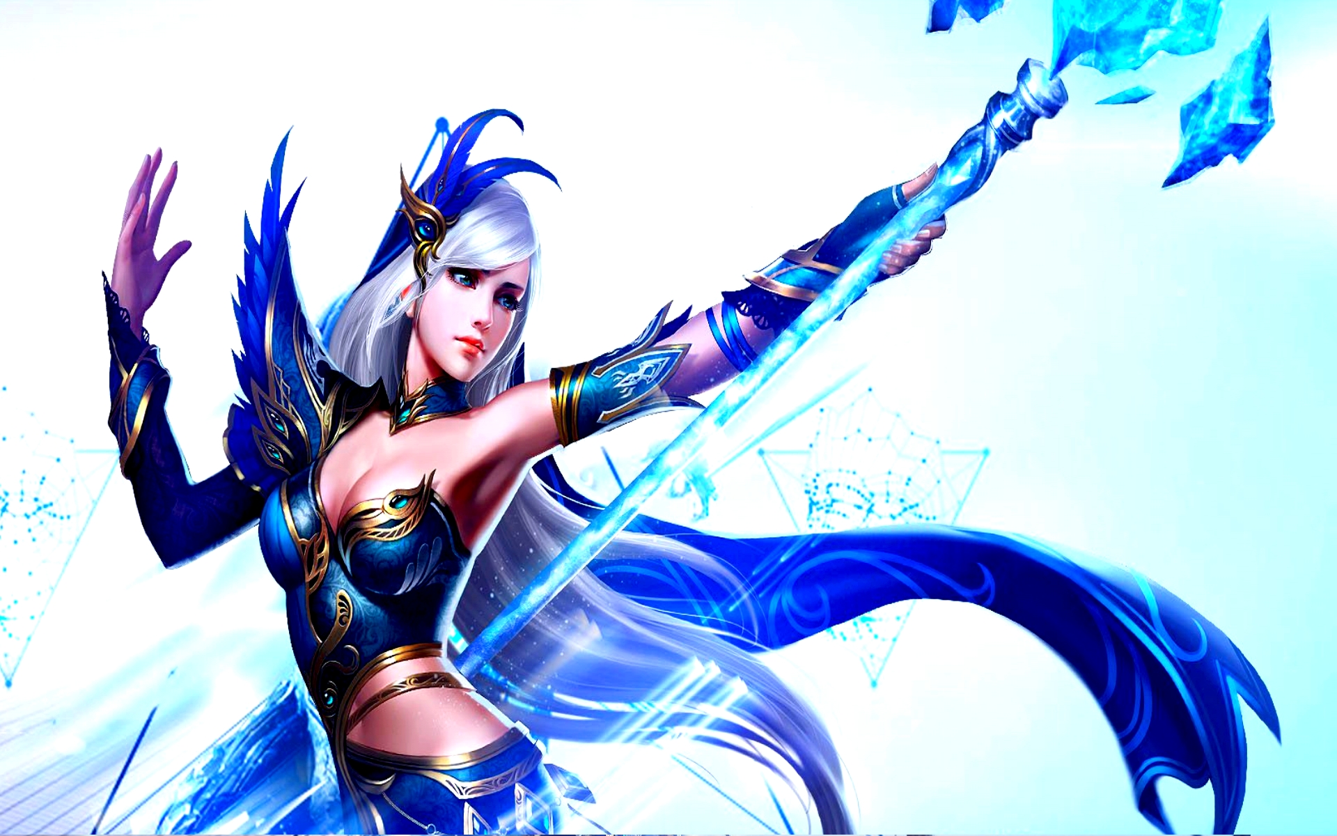 Download mobile wallpaper Fantasy, Weapon, Warrior, Blue Eyes, Women Warrior, White Hair for free.