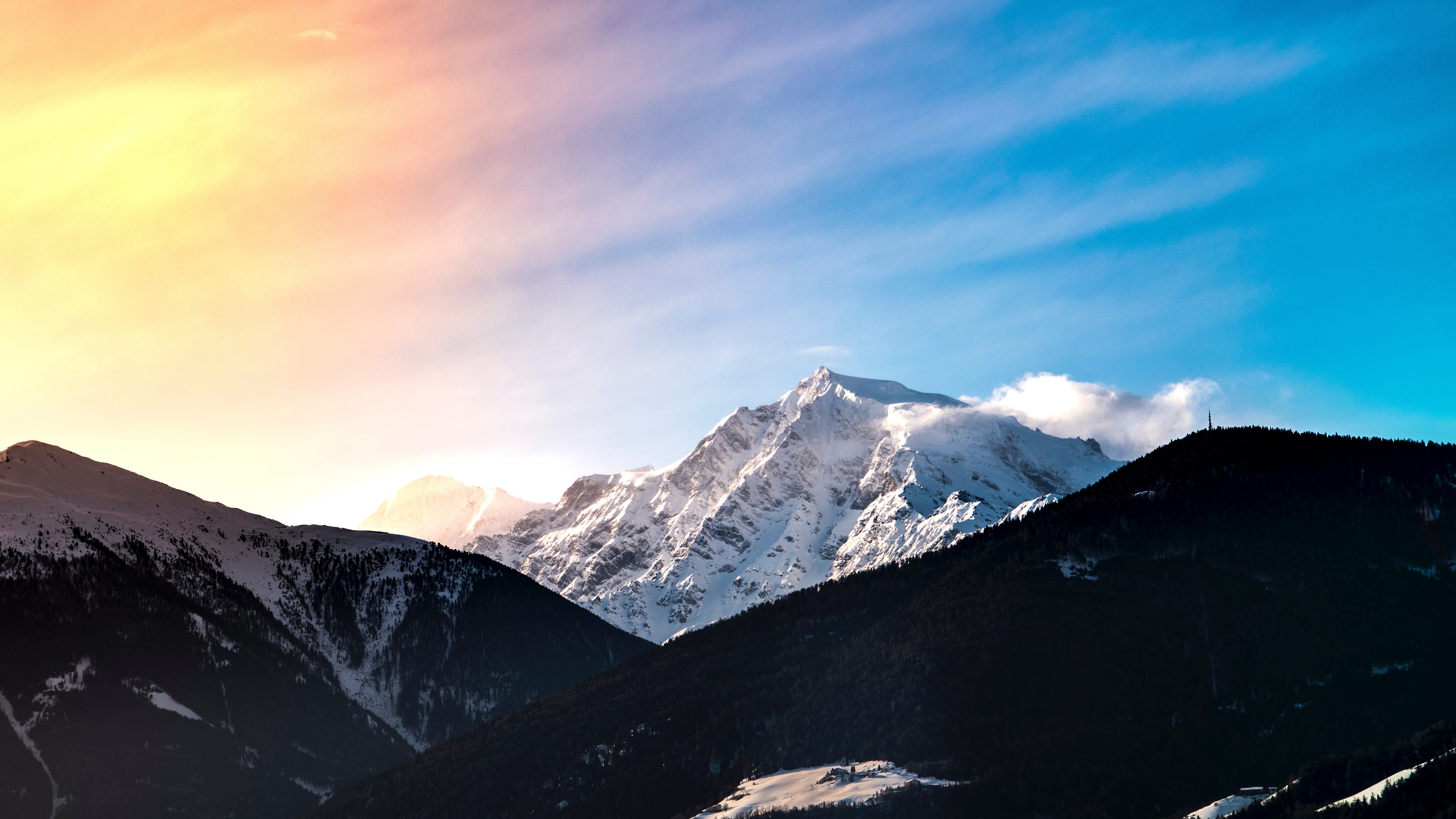 Free download wallpaper Sunset, Mountains, Snow, Mountain, Earth, Cloud on your PC desktop