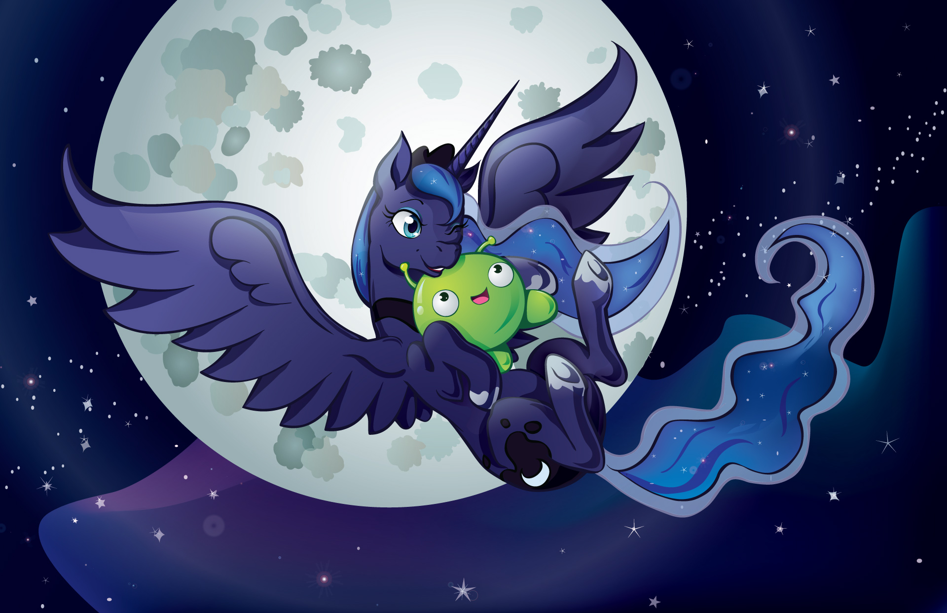 tv show, crossover, final space, moon, mooncake (final space), my little pony: friendship is magic, princess luna