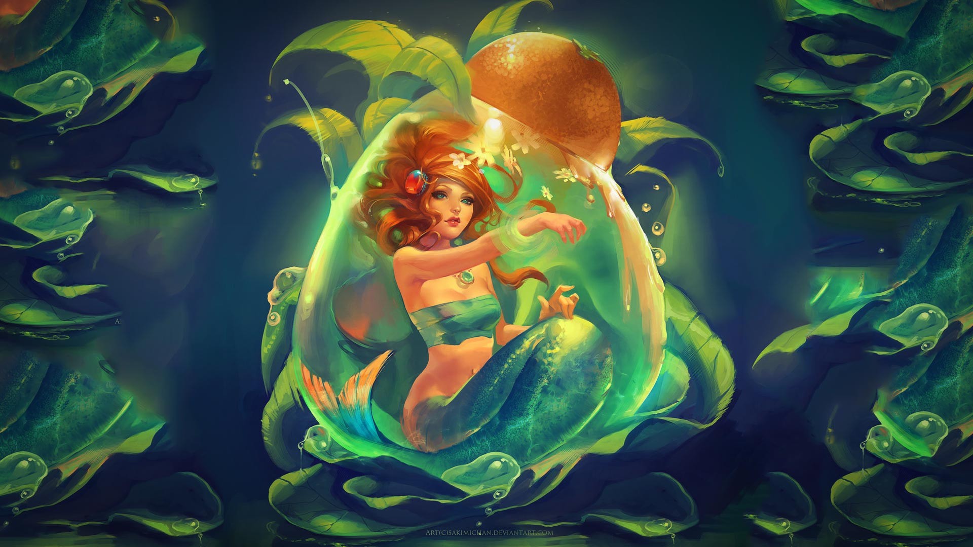 Download mobile wallpaper Magic, Water, Fantasy, Leaf, Underwater, Mermaid for free.