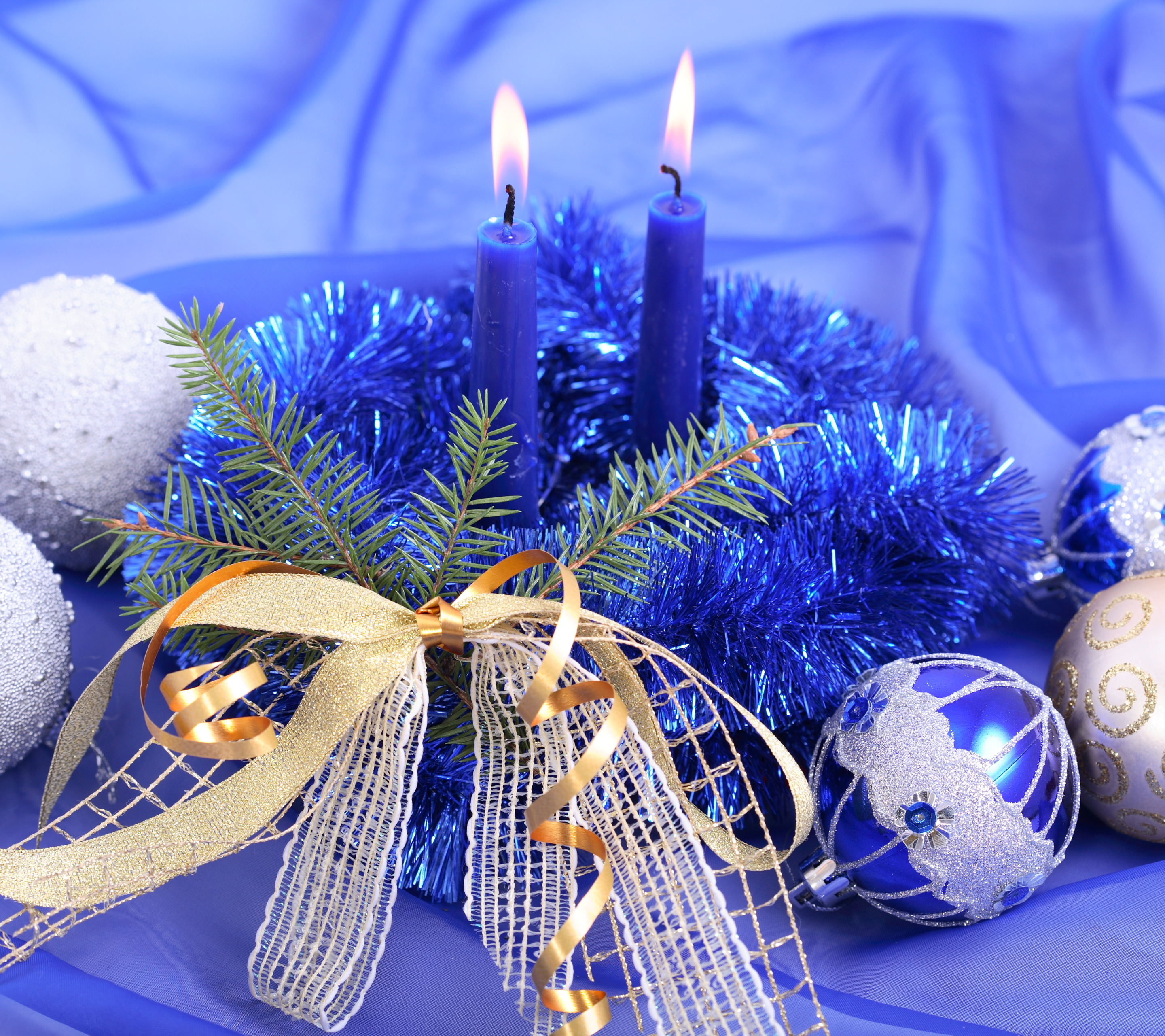 Free download wallpaper Christmas, Holiday, Candle, Ribbon, Christmas Ornaments on your PC desktop