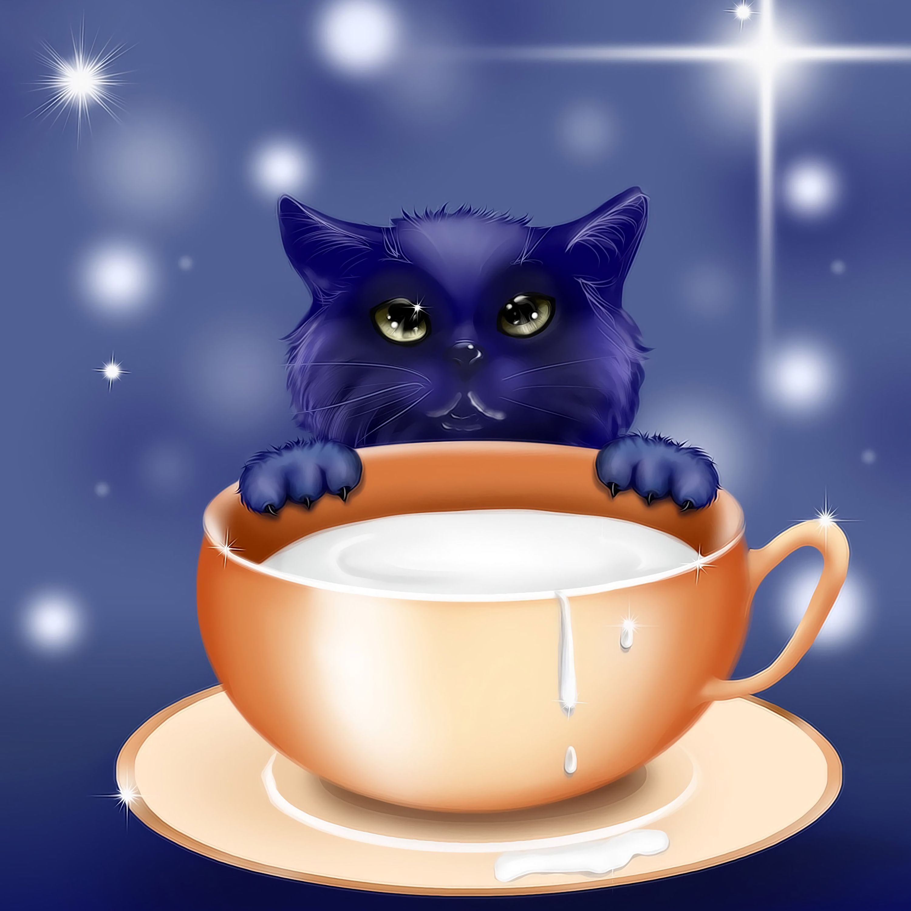 118199 descargar imagen arte, gatito, una taza, taza, lindo, querido, leche: fondos de pantalla y protectores de pantalla gratis