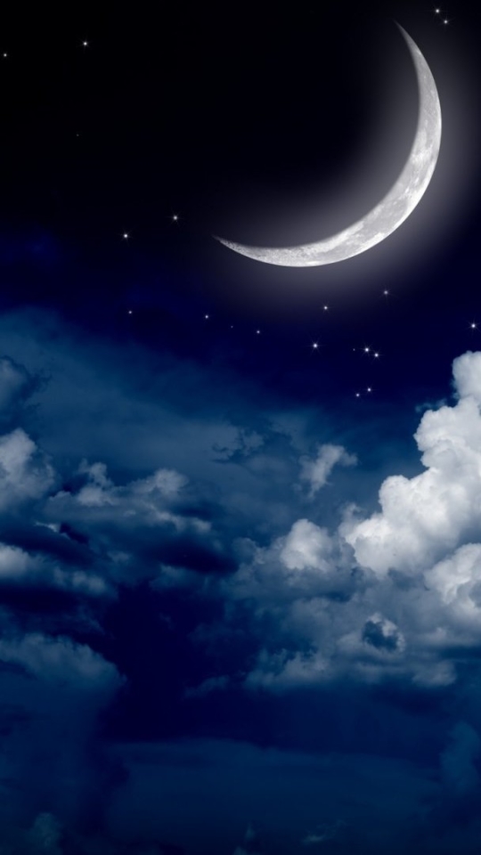 Download mobile wallpaper Sky, Stars, Night, Moon, Starry Sky, Earth, Cloud for free.