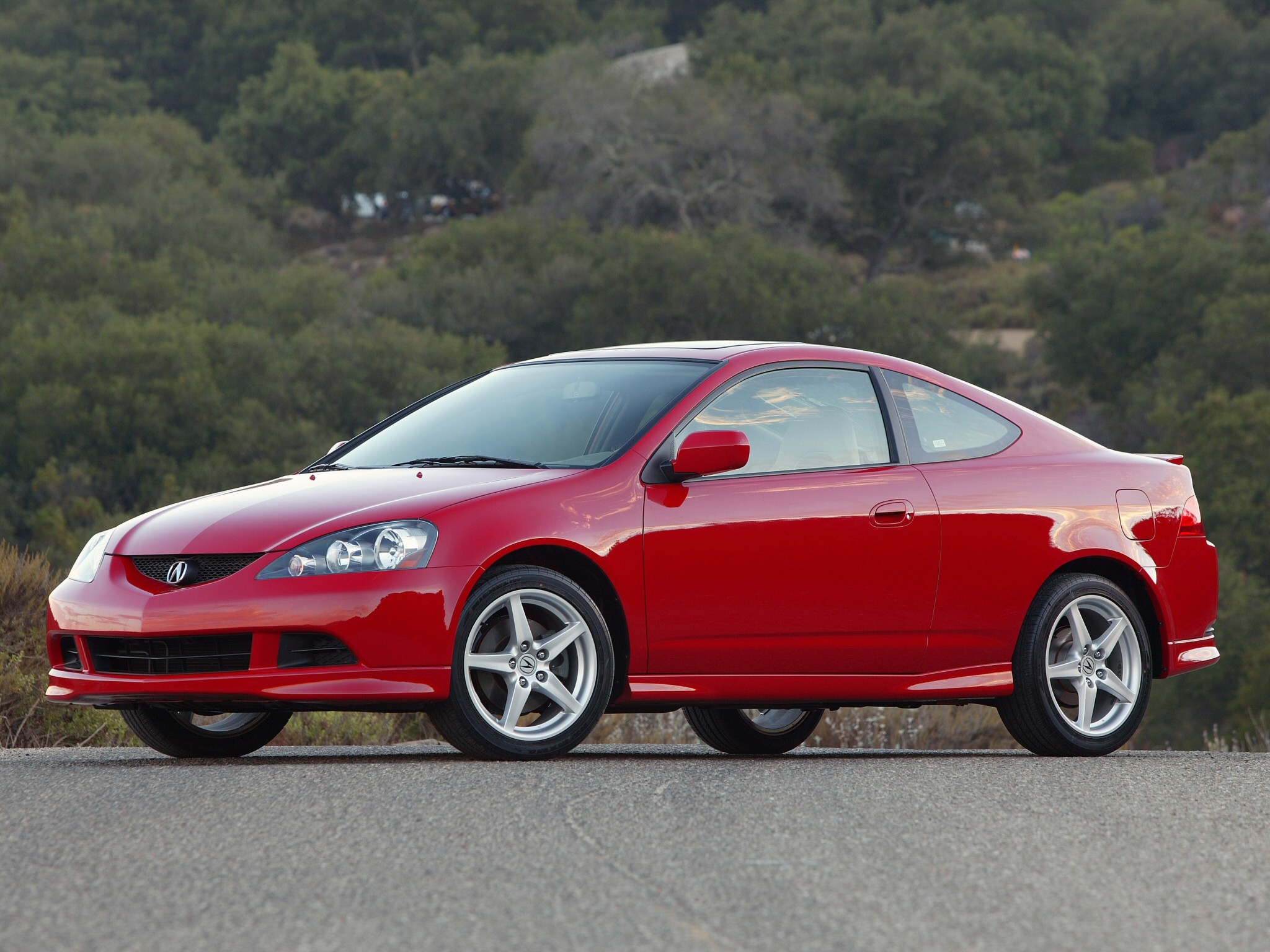auto, nature, trees, acura, cars, red, asphalt, side view, style, rsx, akura