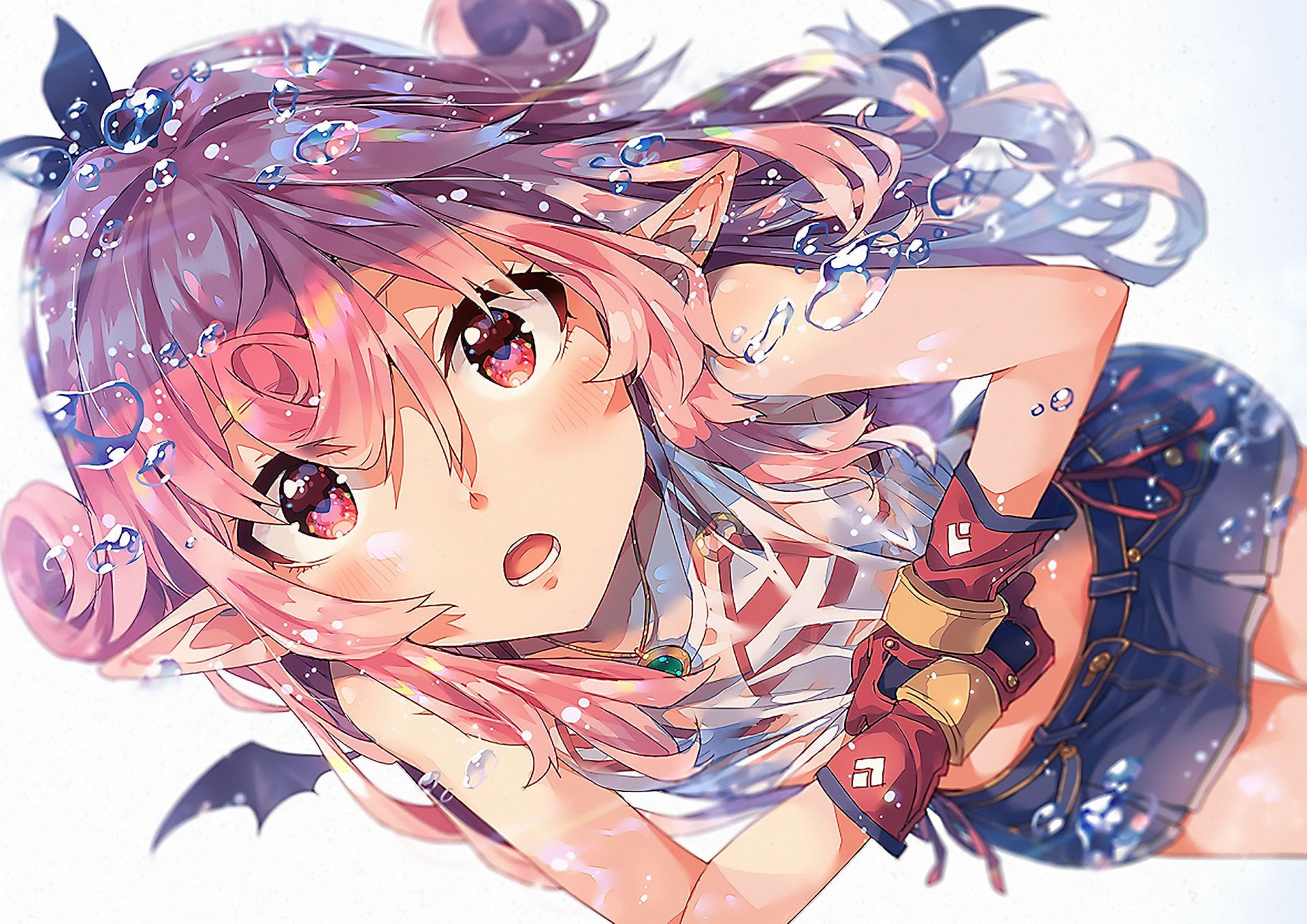 Free download wallpaper Anime, Girl, Glove, Bubble, Shorts, Necklace, Pink Hair on your PC desktop