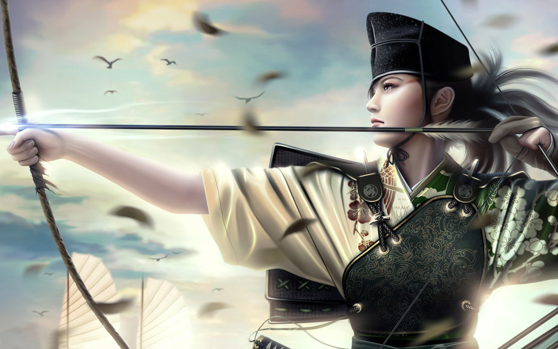159434 descargar fondo de pantalla samurái, fantasía, leyenda de los cinco anillos, arquero, japonés: protectores de pantalla e imágenes gratis