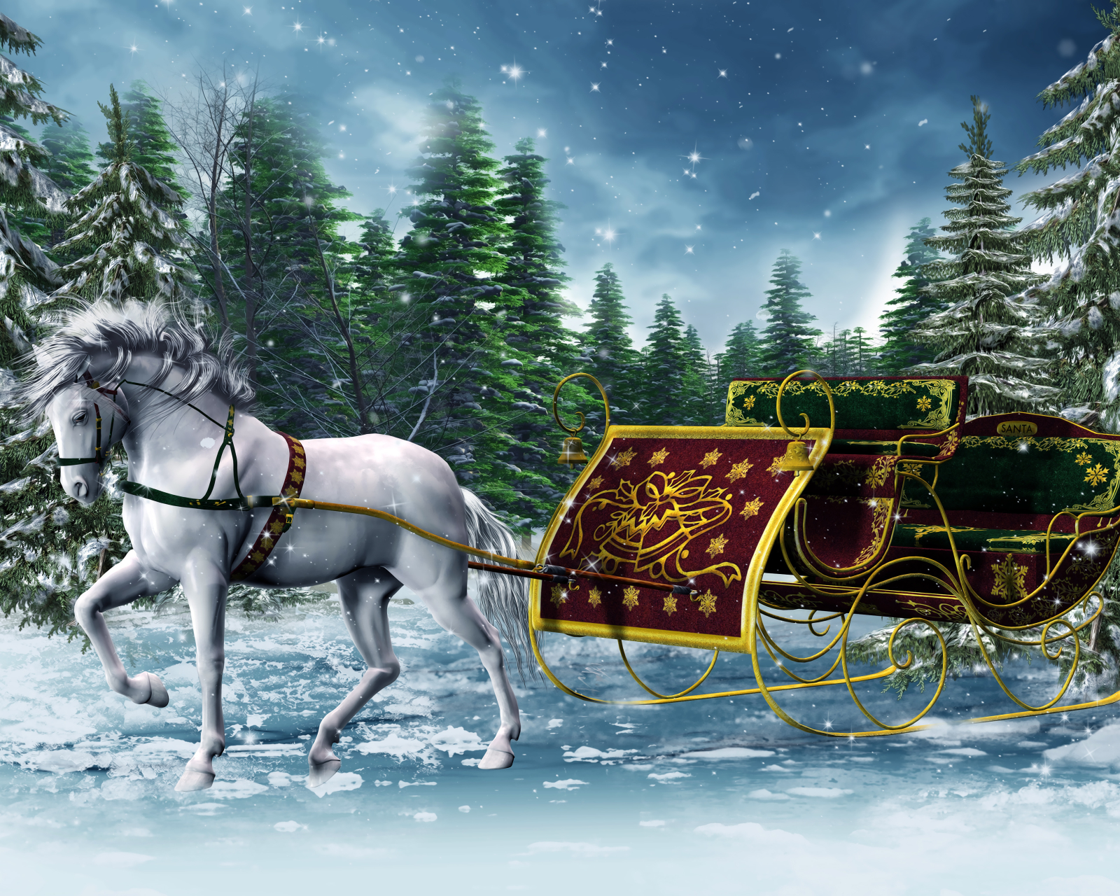 Handy-Wallpaper Feiertage, Winter, Schnee, Weihnachten, Pferd, Schlitten, Ferien, Hauspferd, Feiertag kostenlos herunterladen.