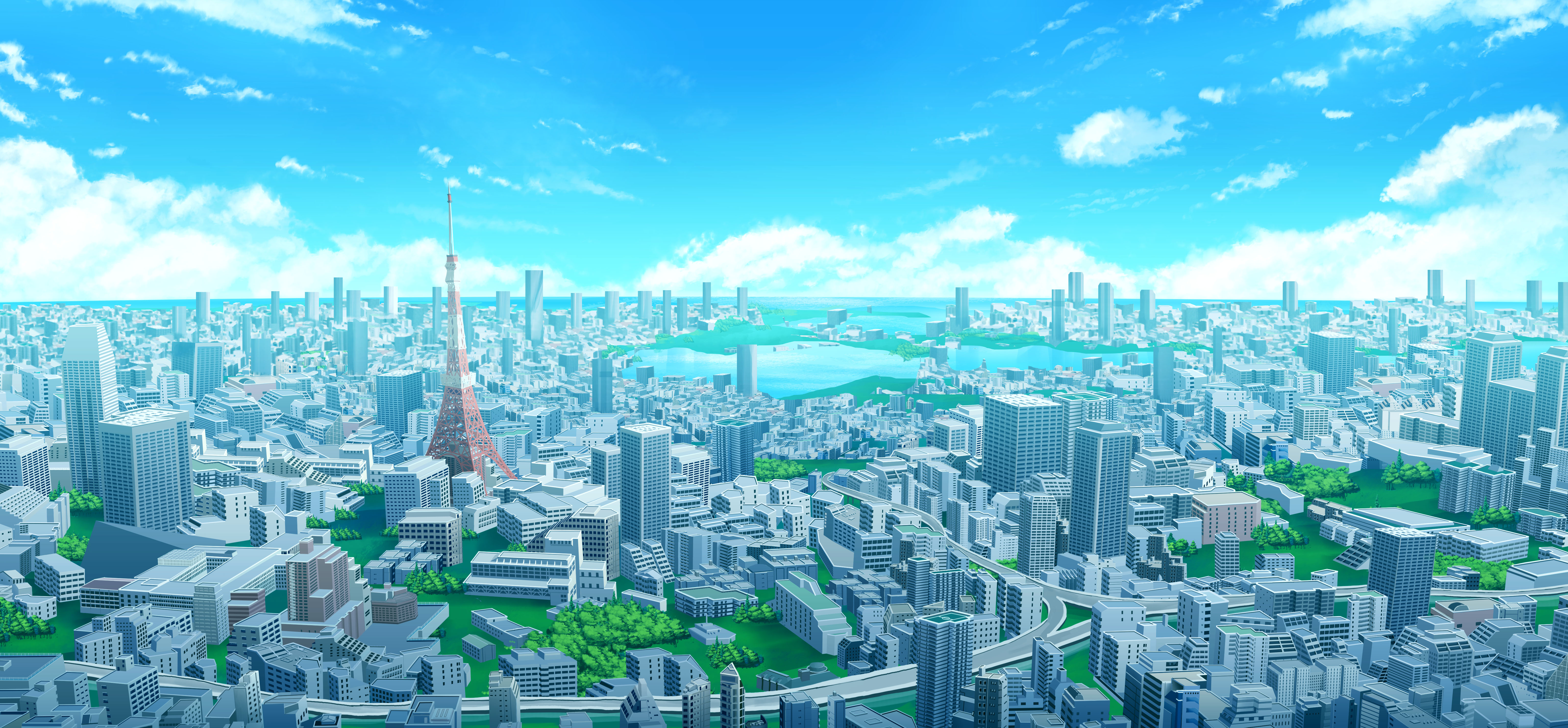 Free download wallpaper Anime, Sky, City on your PC desktop