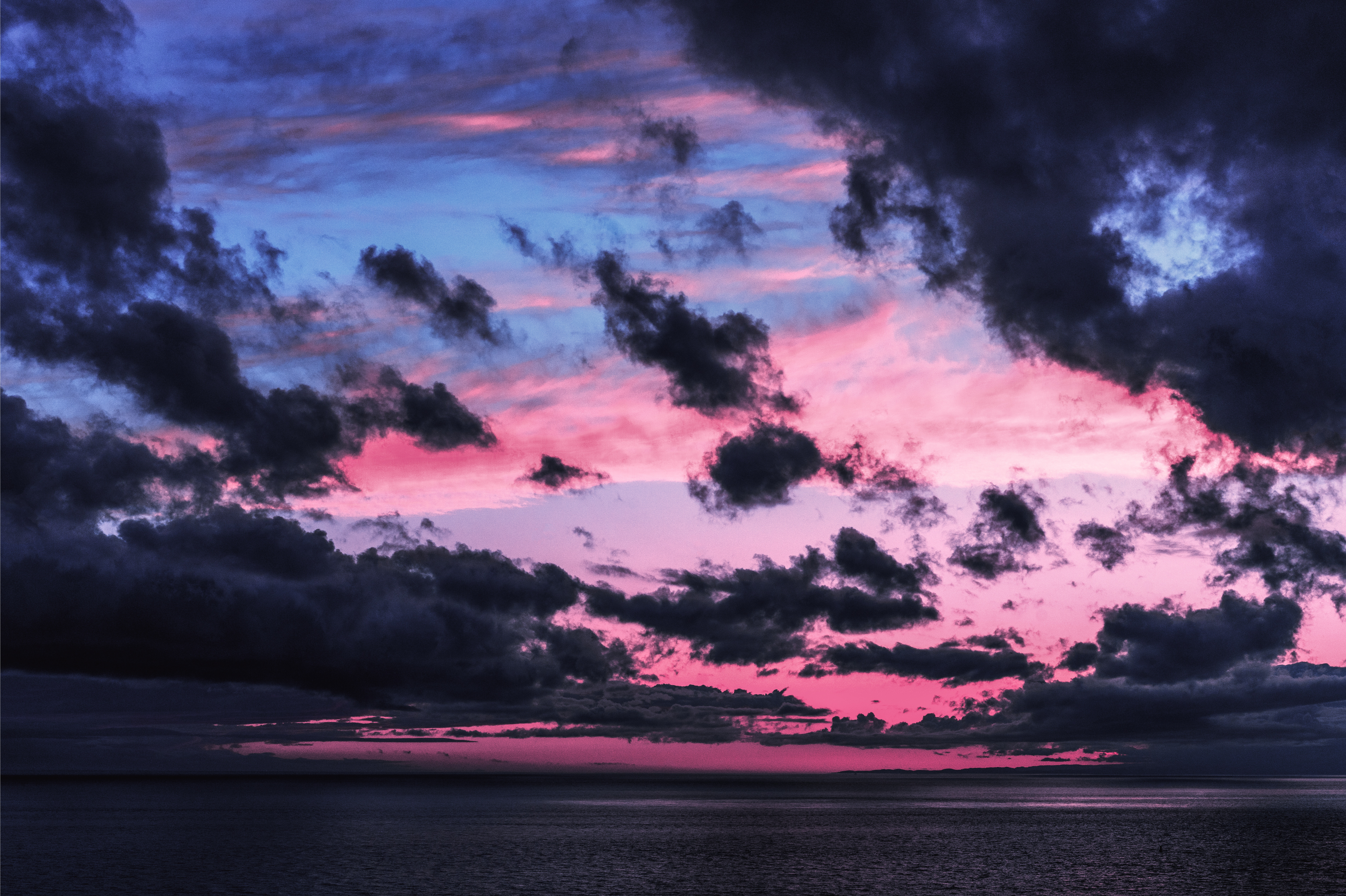 clouds, sky, dark, nature, sea, twilight, horizon, dusk 4K Ultra