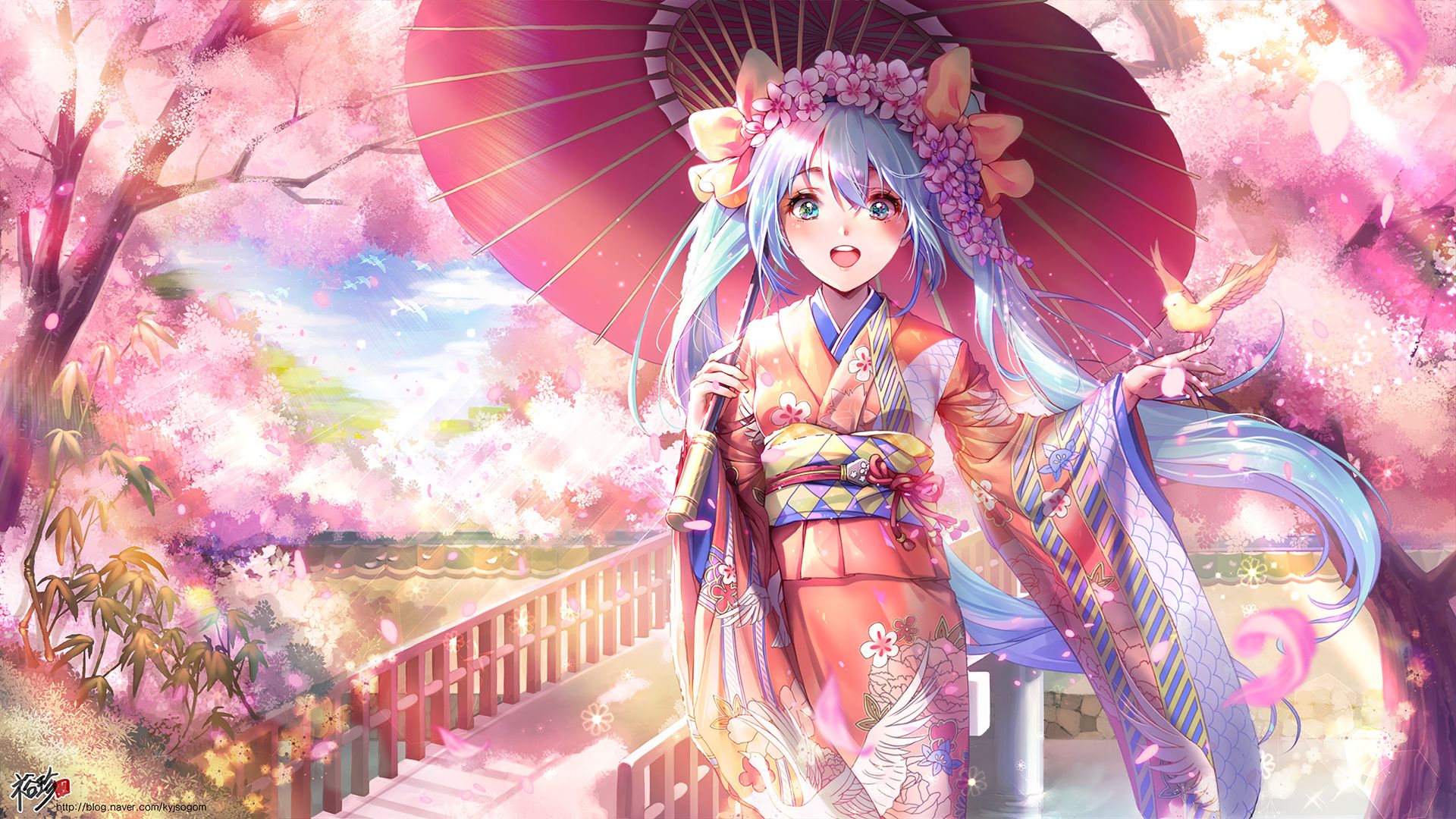 Laden Sie das Vocaloid, Kimono, Hatsune Miku, Animes, Lange Haare-Bild kostenlos auf Ihren PC-Desktop herunter