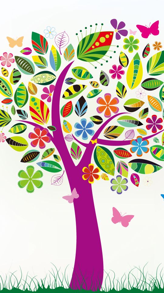 Download mobile wallpaper Flower, Tree, Colors, Butterfly, Colorful, Artistic for free.