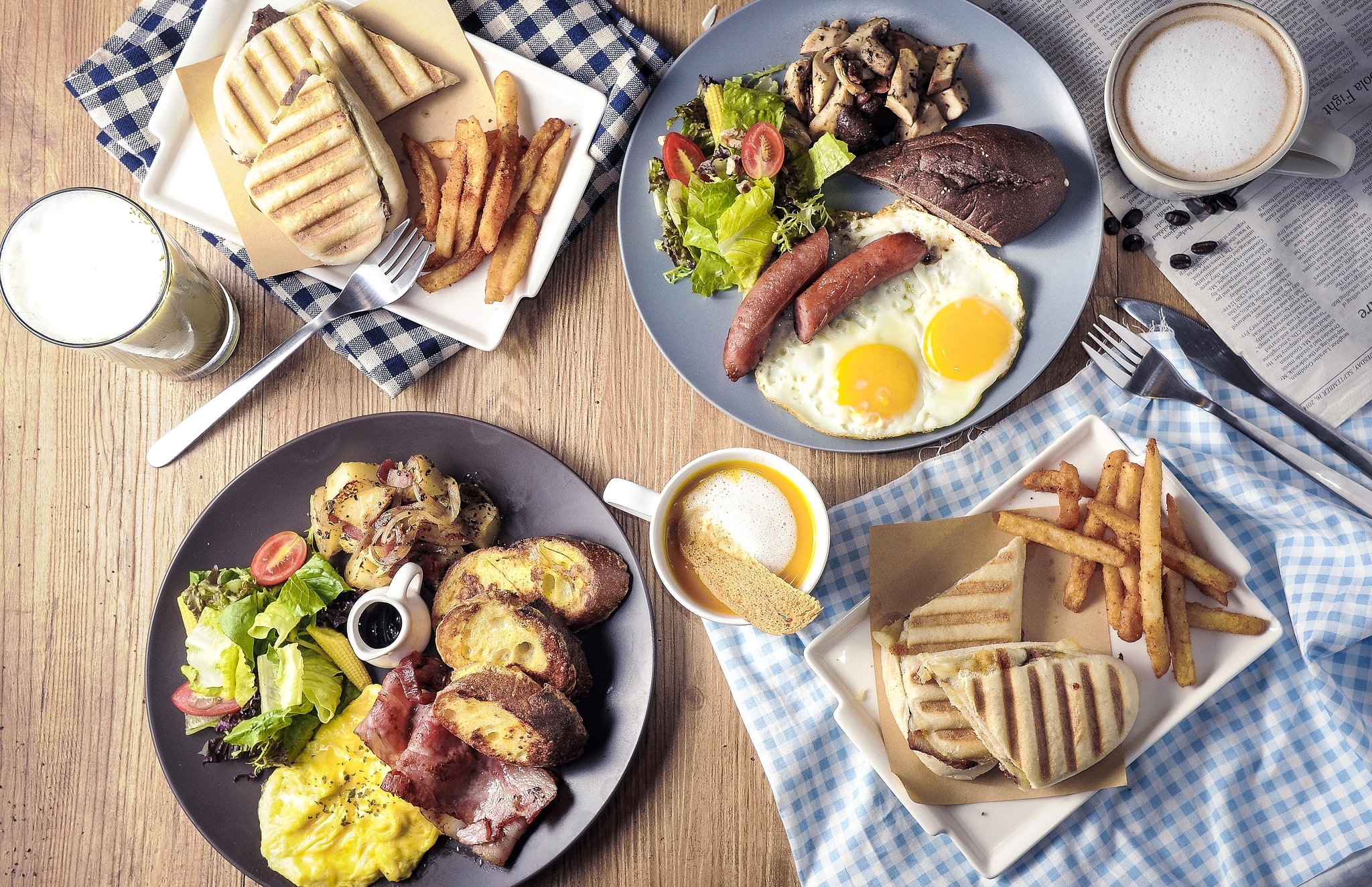 Download mobile wallpaper Food, Still Life, Cup, Egg, Breakfast, Milk, Sausage for free.