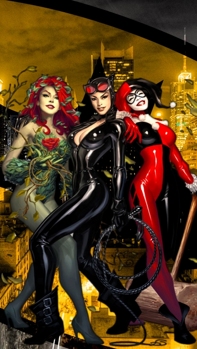 Handy-Wallpaper Comics, Harley Quinn, Giftiger Efeu, Katzenfrau, Gotham City Sirens kostenlos herunterladen.