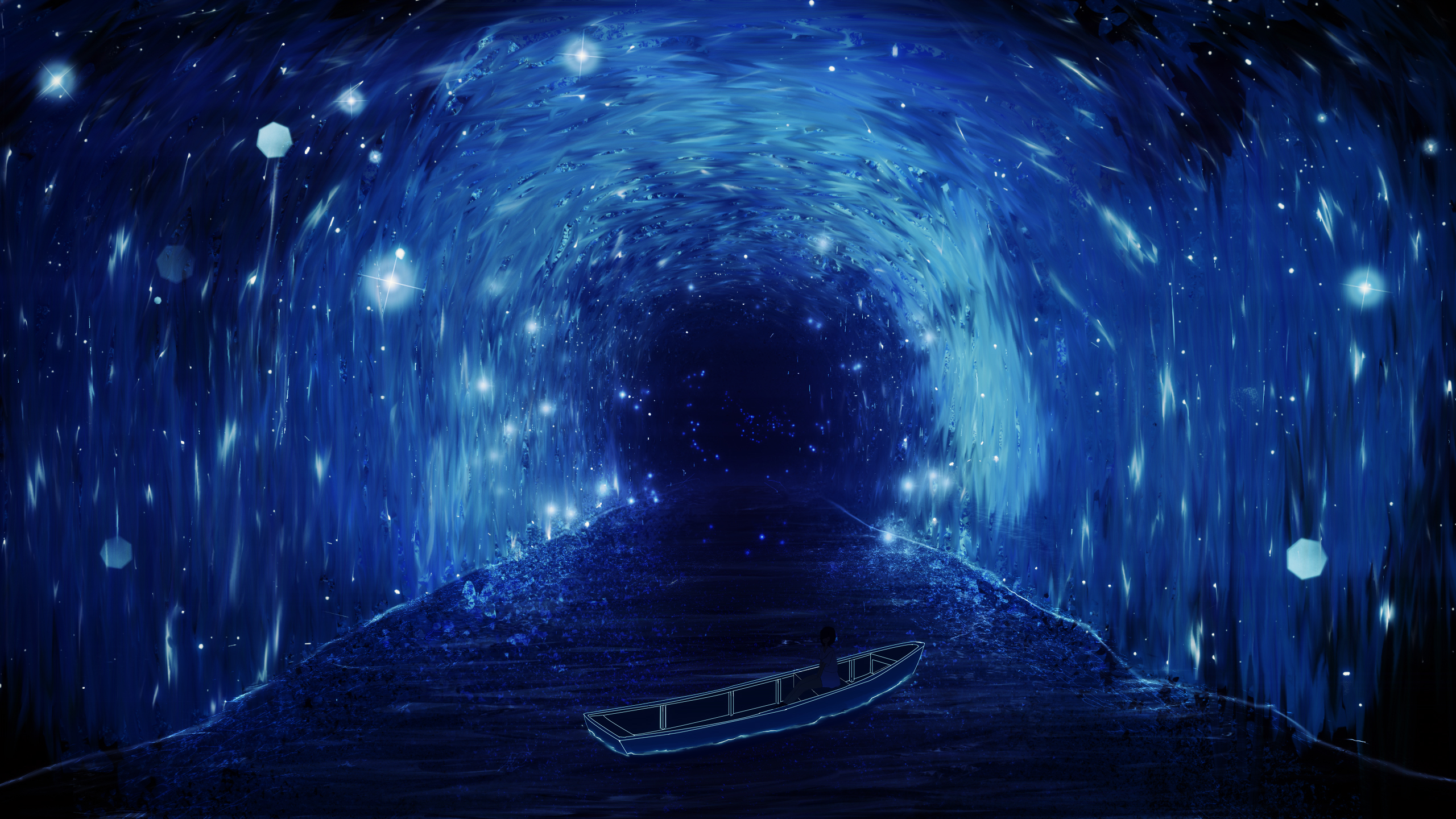 Download mobile wallpaper Anime, Water, Fantasy, Light, Cave, Original for free.