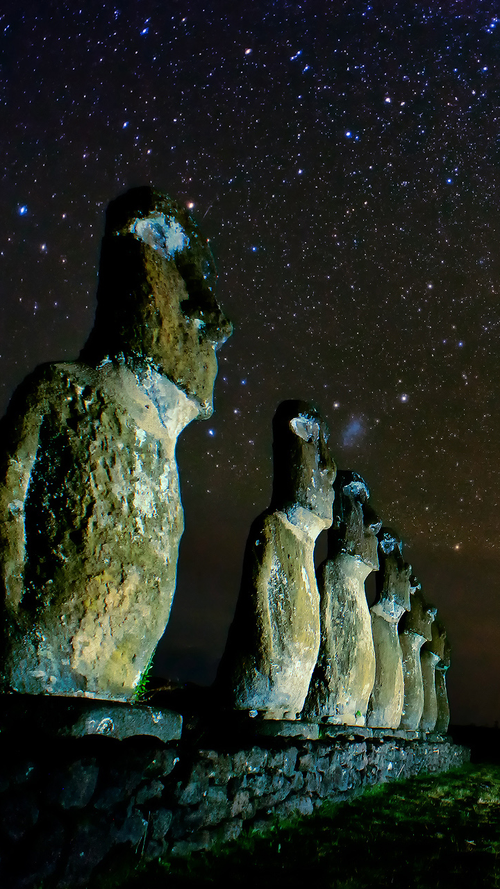 moai, man made, easter island, starry sky, rapanui, chile's protectorat, night