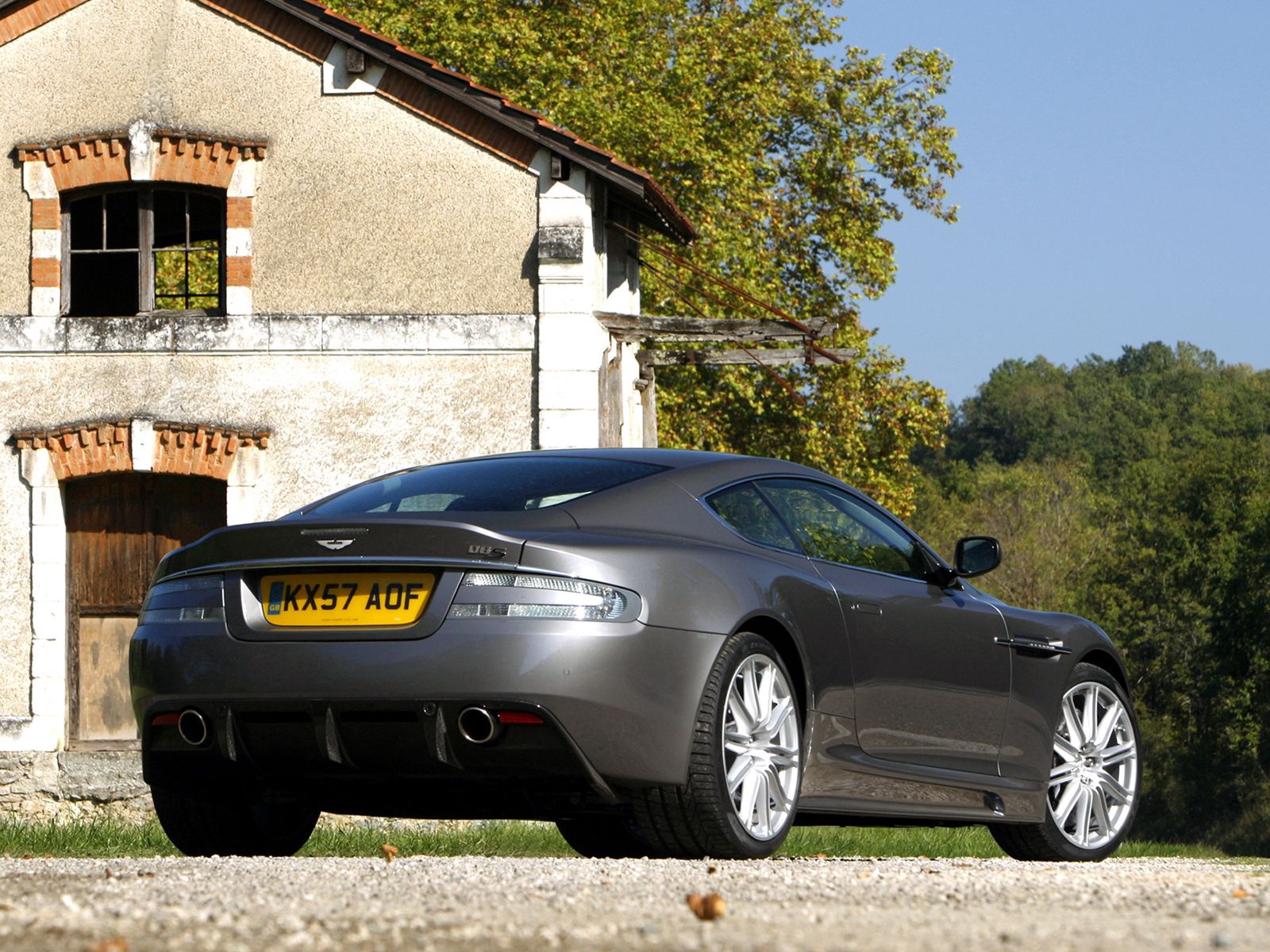 cars, auto, trees, aston martin, house, grey, back view, rear view, dbs, 2008