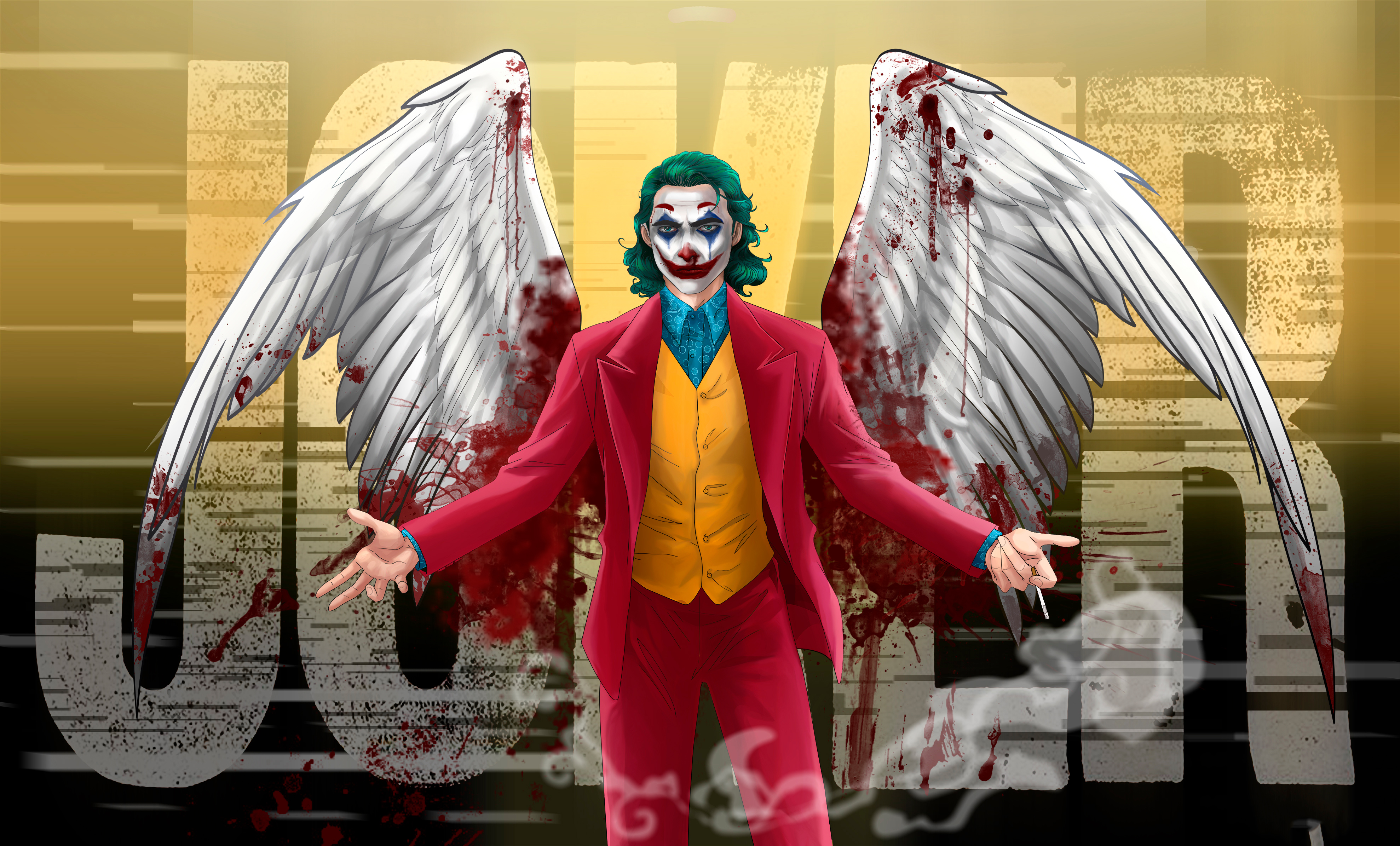 Handy-Wallpaper Joker, Blut, Flügel, Filme, Joaquin Phoenix kostenlos herunterladen.