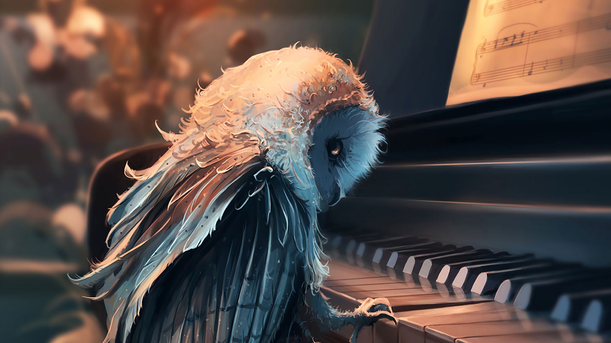 Free download wallpaper Fantasy, Owl, Piano, Instrument, Fantasy Animals on your PC desktop