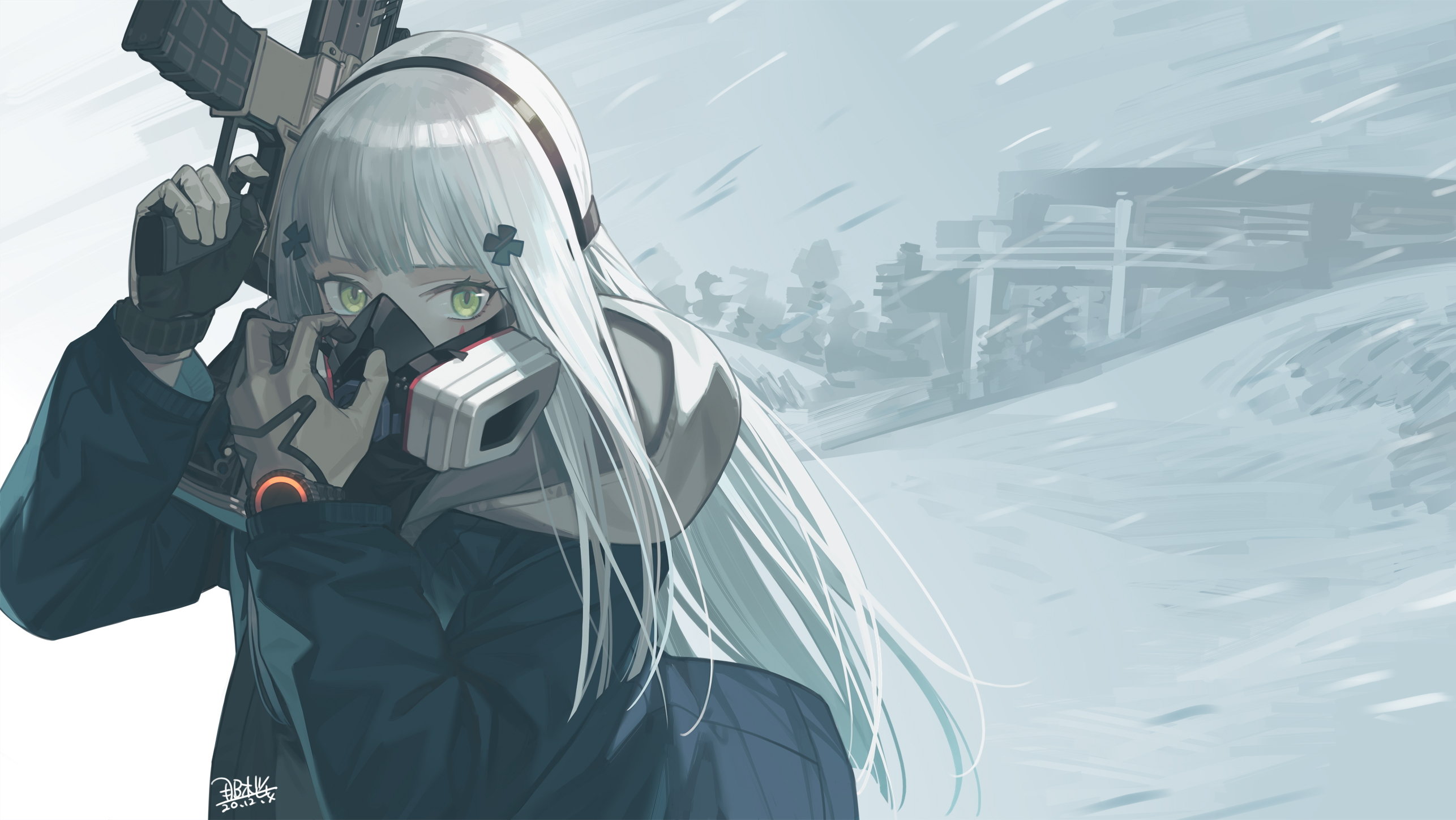 Baixar papel de parede para celular de Olhos Verdes, Videogame, Pistola, Cabelo Longo, Cabelo Branco, Girls' Frontline, Hk416 (Girls Frontline) gratuito.