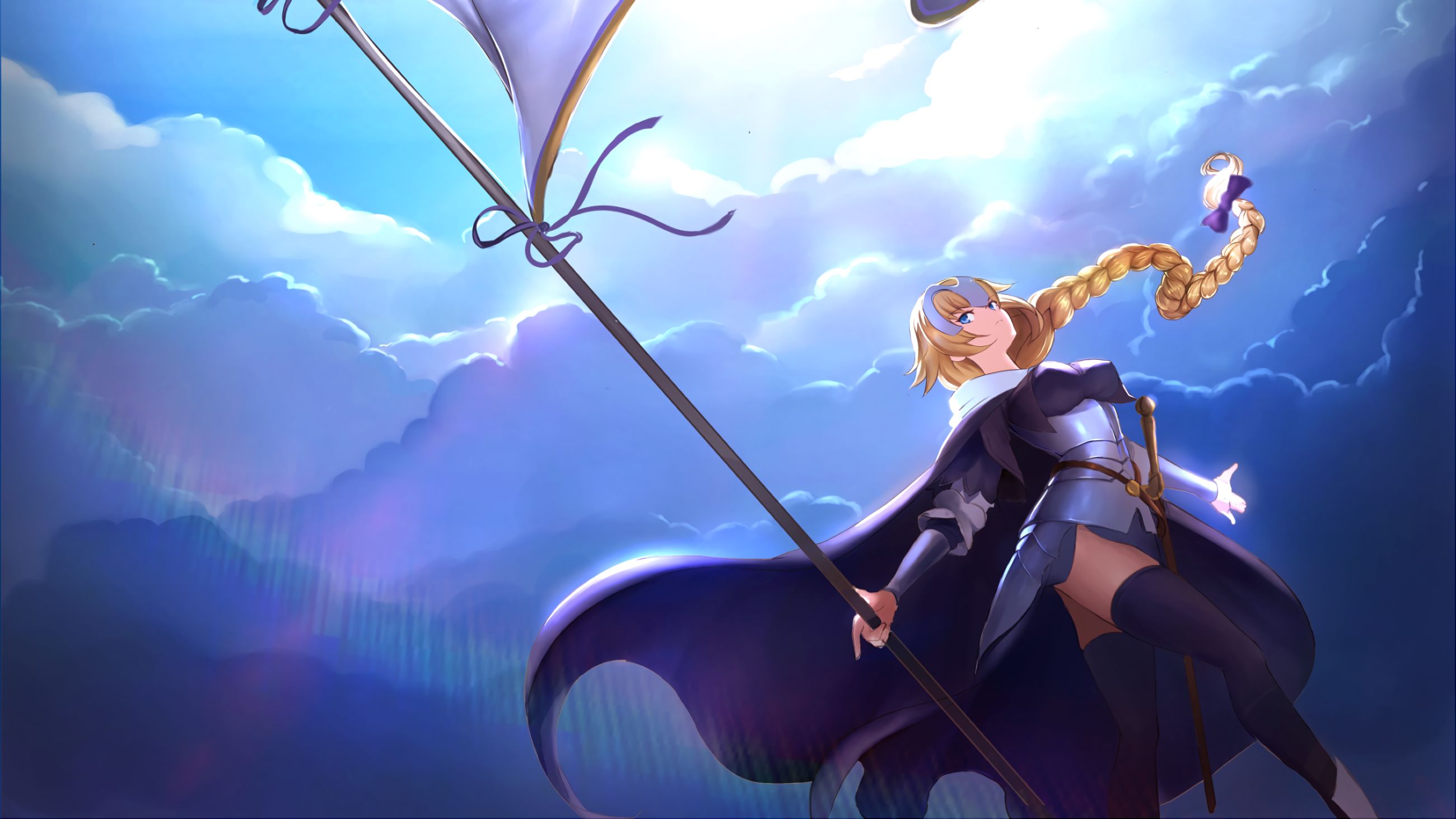 Free download wallpaper Anime, Cloud, Blonde, Blue Eyes, Long Hair, Woman Warrior, Fate/grand Order, Jeanne D'arc (Fate Series), Ruler (Fate/apocrypha), Banner on your PC desktop