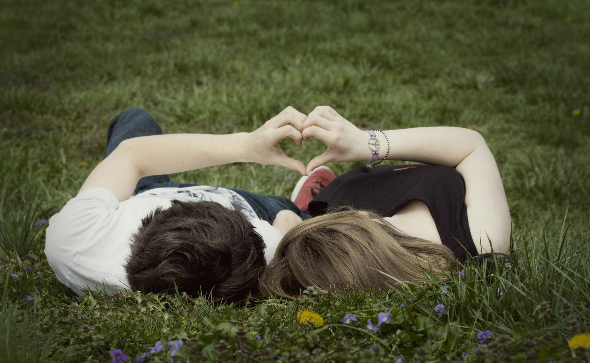 Download mobile wallpaper Valentine's Day, Photography, Grass, Flower, Heart, Love, Couple for free.