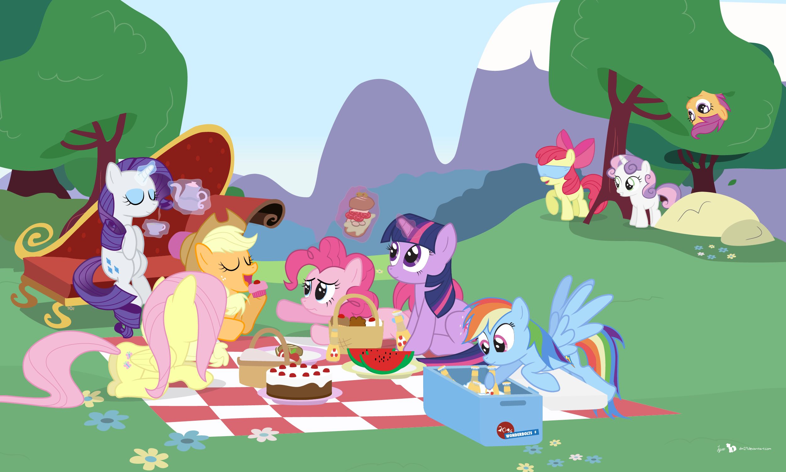 Laden Sie das Picknick, Mein Kleines Pony, Pinkie Pie, Fernsehserien, Twilight Sparkle, My Little Pony Freundschaft Ist Magie, Applejack (Mein Kleines Pony), Rainbow Dash, Fluttershy (Mein Kleines Pony), Rarität (Mein Kleines Pony), Scootaloo (Mein Kleines Pony), Apfelblüte, Süße Belle-Bild kostenlos auf Ihren PC-Desktop herunter