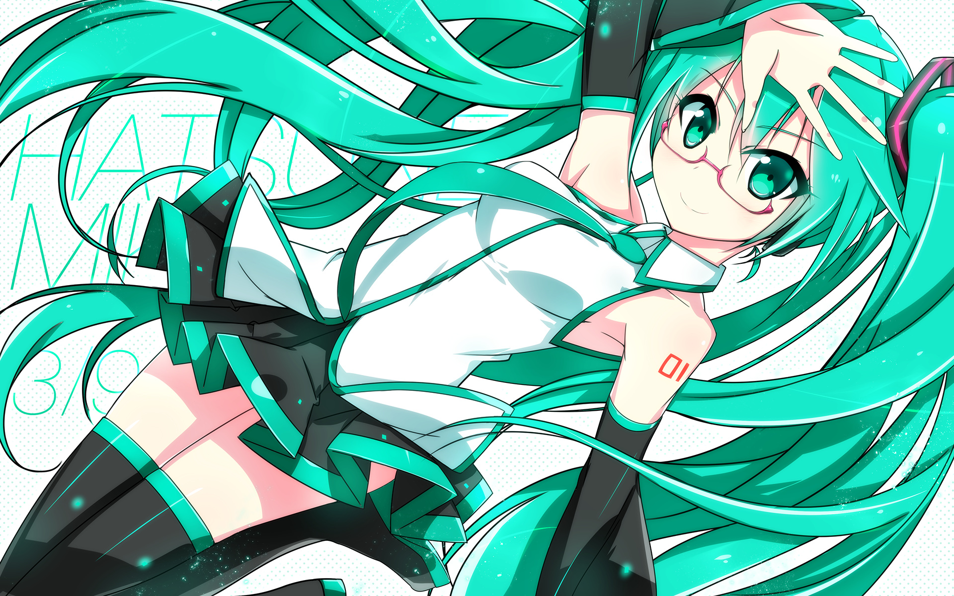 Download mobile wallpaper Anime, Vocaloid, Glasses, Green Hair, Green Eyes, Hatsune Miku, Twintails for free.