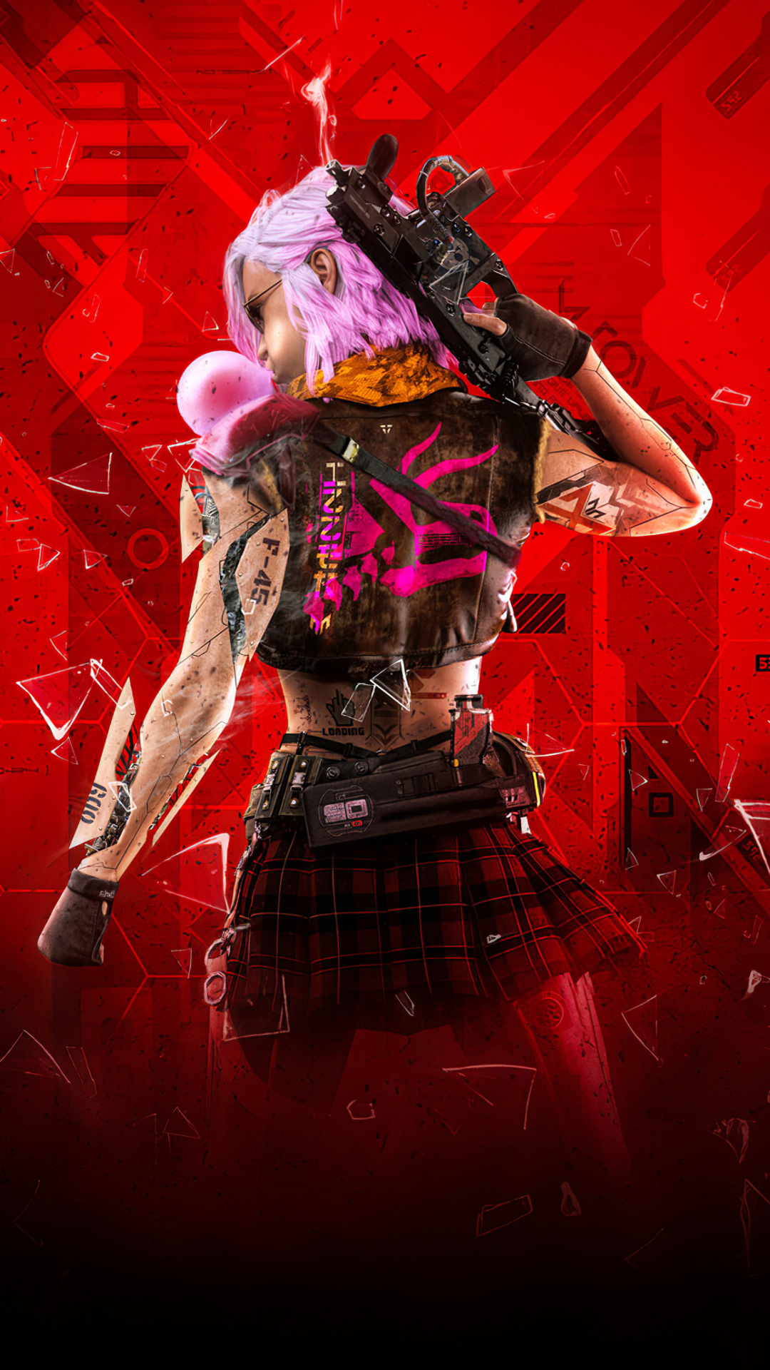 Download mobile wallpaper Weapon, Cyberpunk, Sci Fi, Pink Hair, Woman Warrior for free.