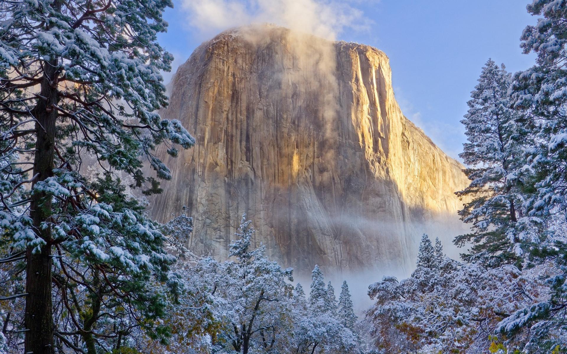 Laden Sie das Winter, Schnee, Berg, Baum, Cliff, Yosemite Nationalpark, Erde/natur-Bild kostenlos auf Ihren PC-Desktop herunter