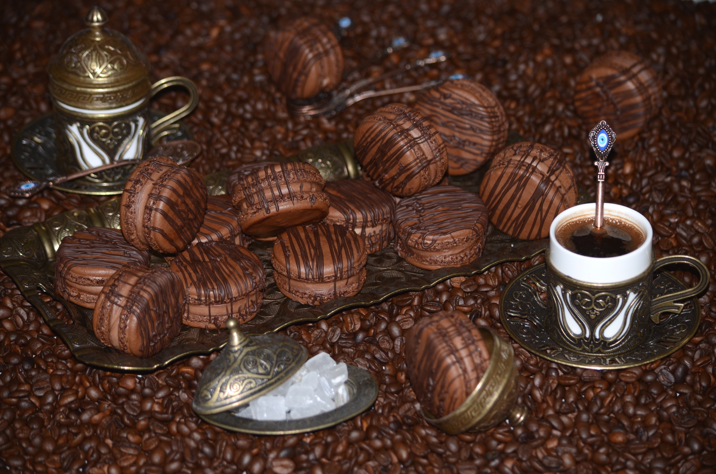 Free download wallpaper Food, Coffee, Still Life, Coffee Beans, Sweets, Macaron on your PC desktop