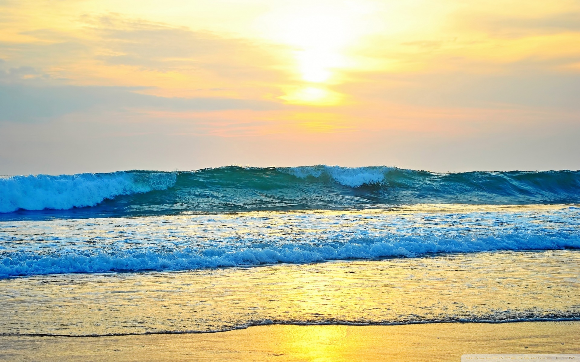 Laden Sie das Sunset, Sea, Waves, Landschaft, Strand-Bild kostenlos auf Ihren PC-Desktop herunter