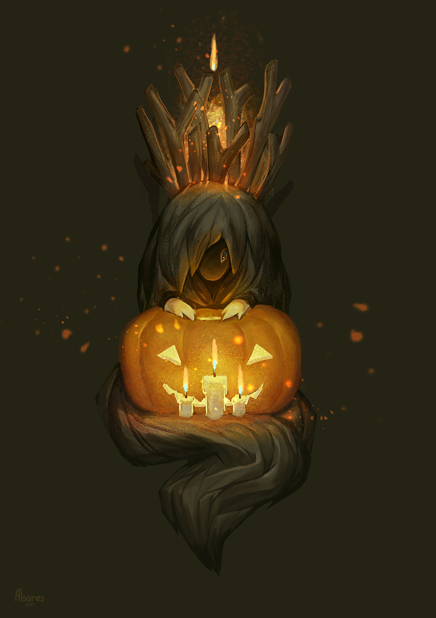 monster, art, candles, pumpkin