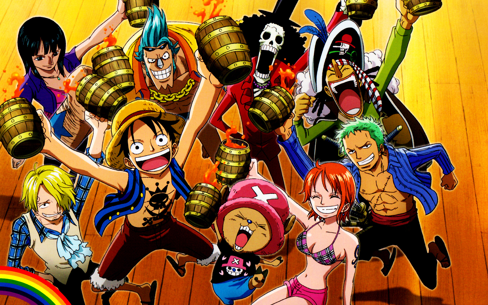 Handy-Wallpaper Animes, One Piece, Tony Tony Chopper, Lysop (One Piece), Roronoa Zorro, Affe D Luffy, Nami (Einteiler), Sanji (Einteiler), Bach (Einteiler), Franky (Einteiler) kostenlos herunterladen.