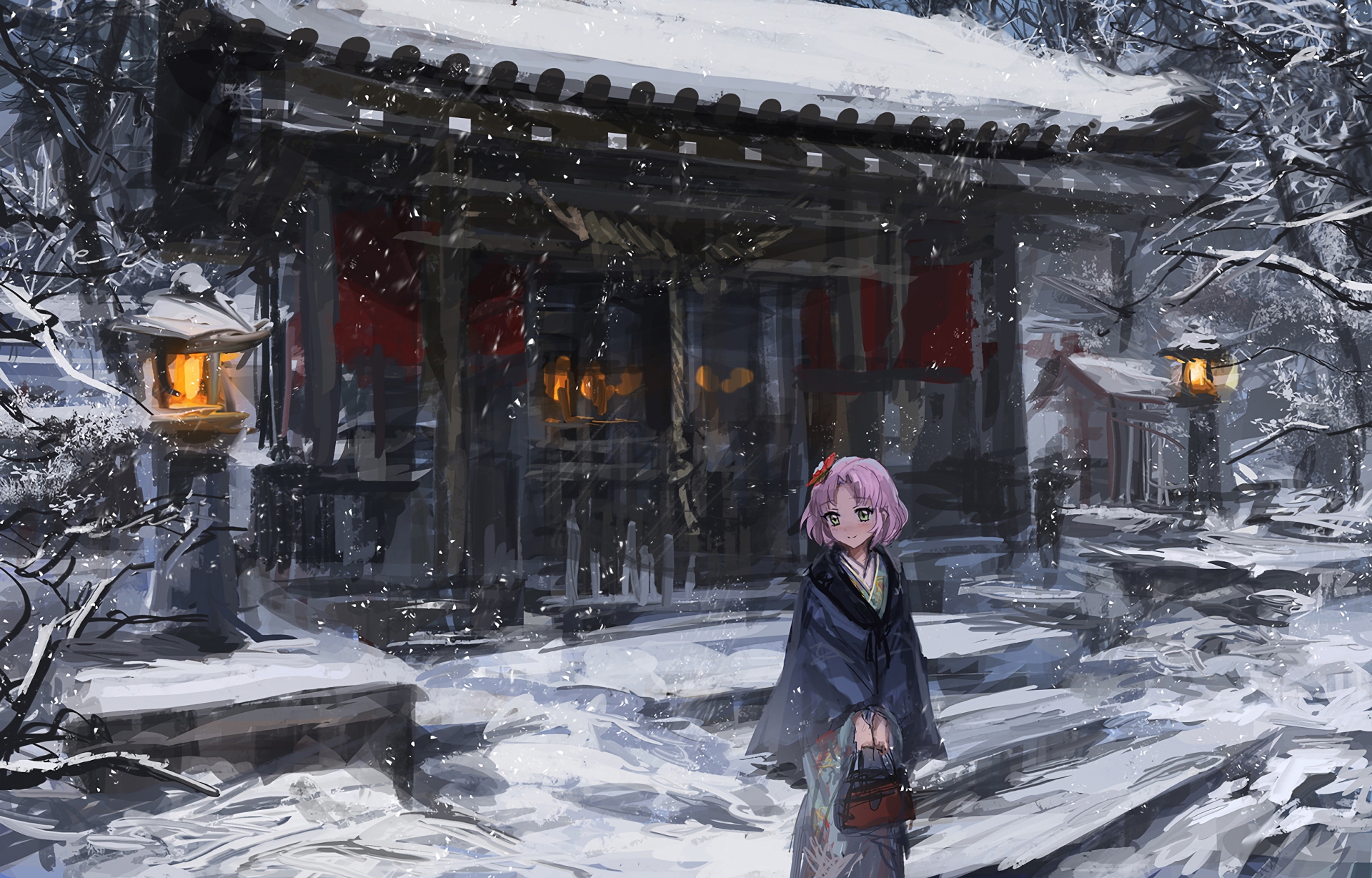 803202 скачать обои аниме, айкацу!, снег, снегопад - заставки и картинки бесплатно