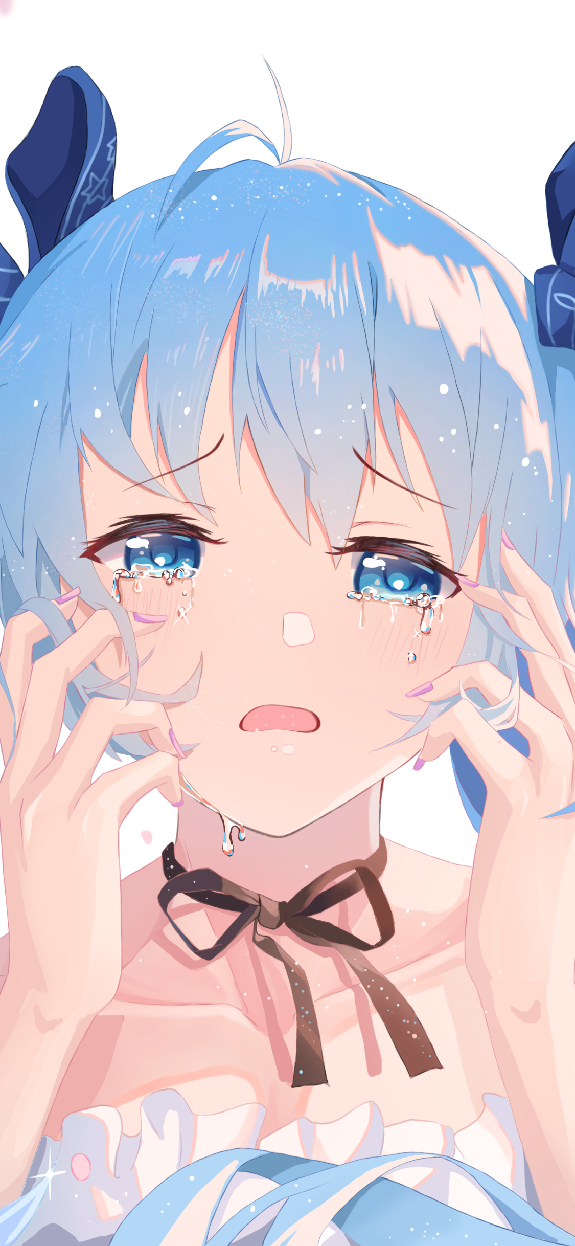 Download mobile wallpaper Anime, Vocaloid, Blue Eyes, Tears, Blue Hair, Hatsune Miku, Twintails for free.