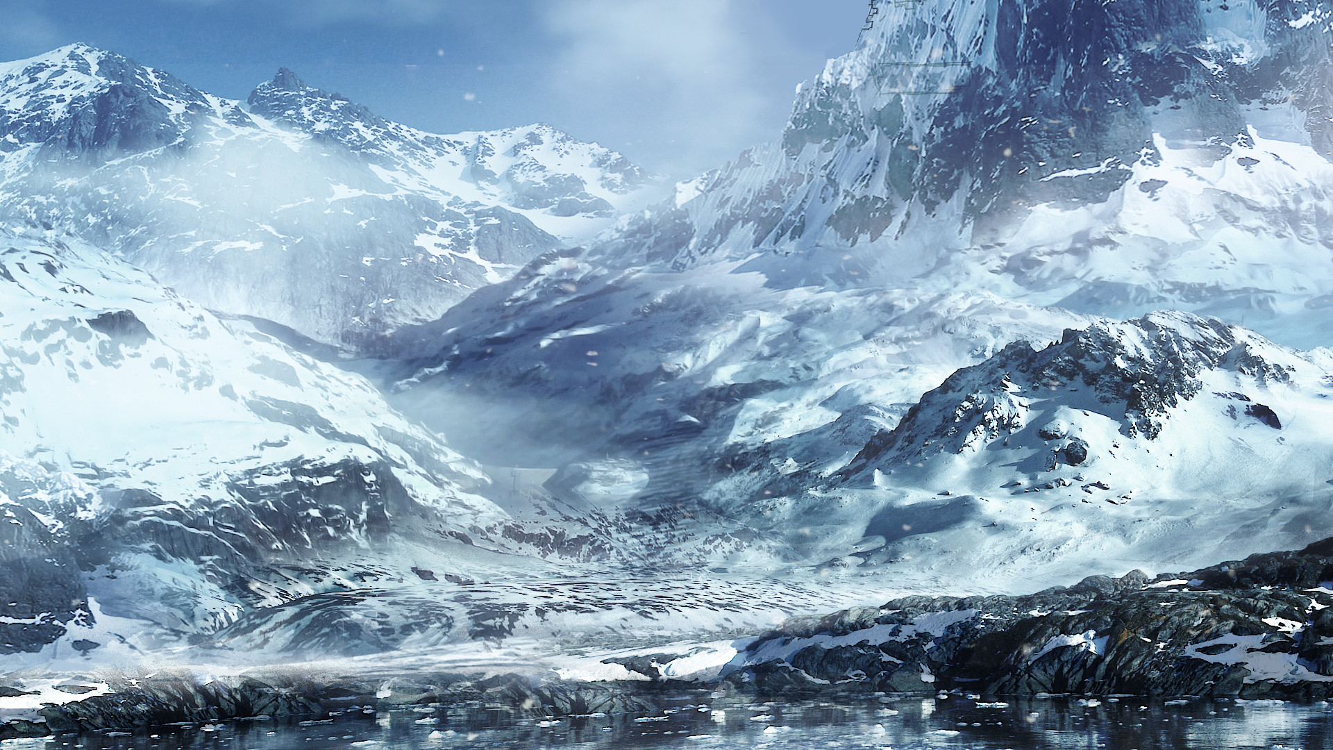 Free download wallpaper Landscape, Fantasy, Snow, Mountain, Fog on your PC desktop