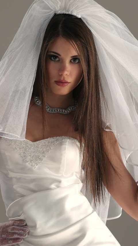 Download mobile wallpaper Veil, Brunette, Bride, Women, Wedding Dress, White Dress for free.