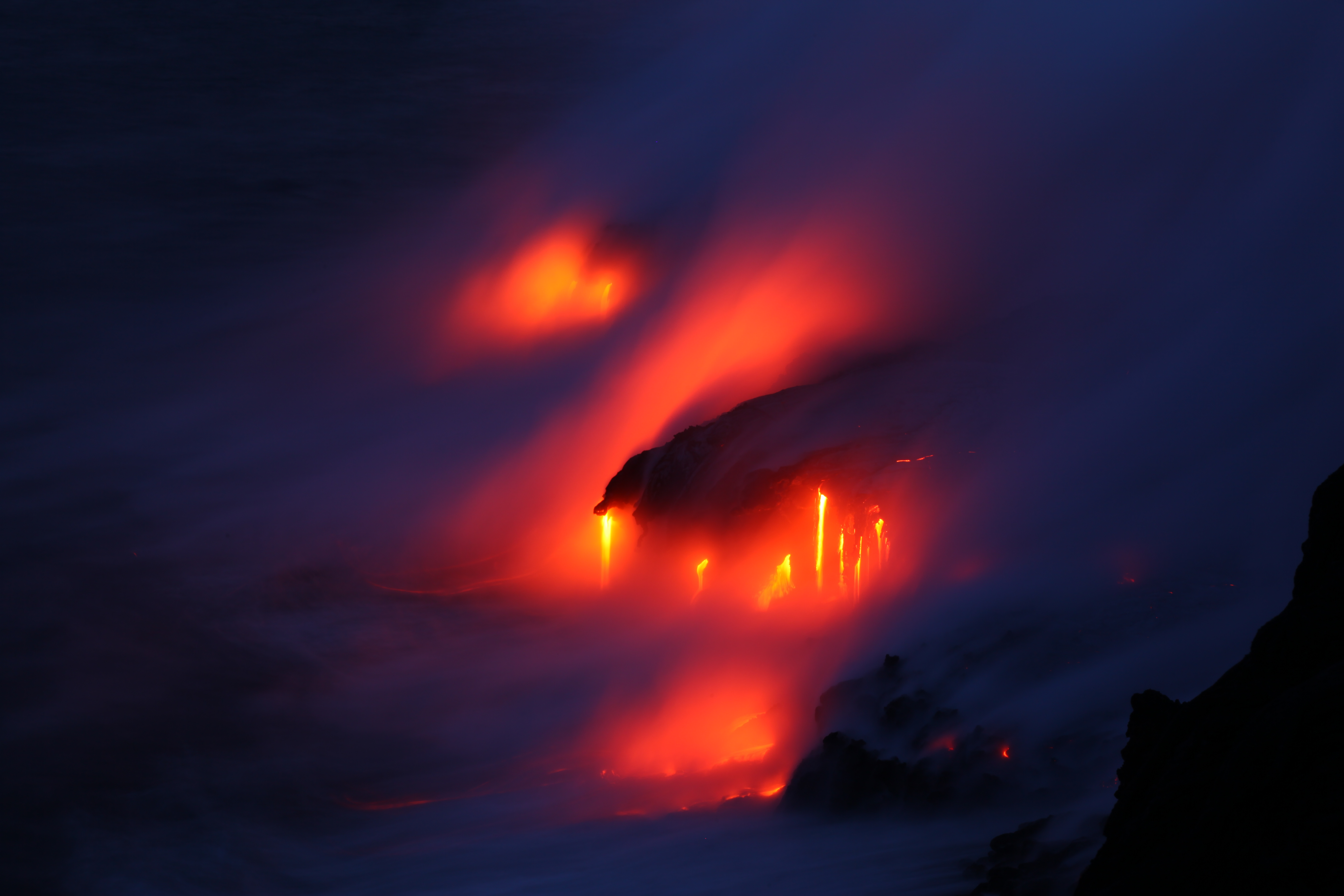 Download mobile wallpaper Smoke, Night, Earth, Volcano, Lava, Volcanoes for free.