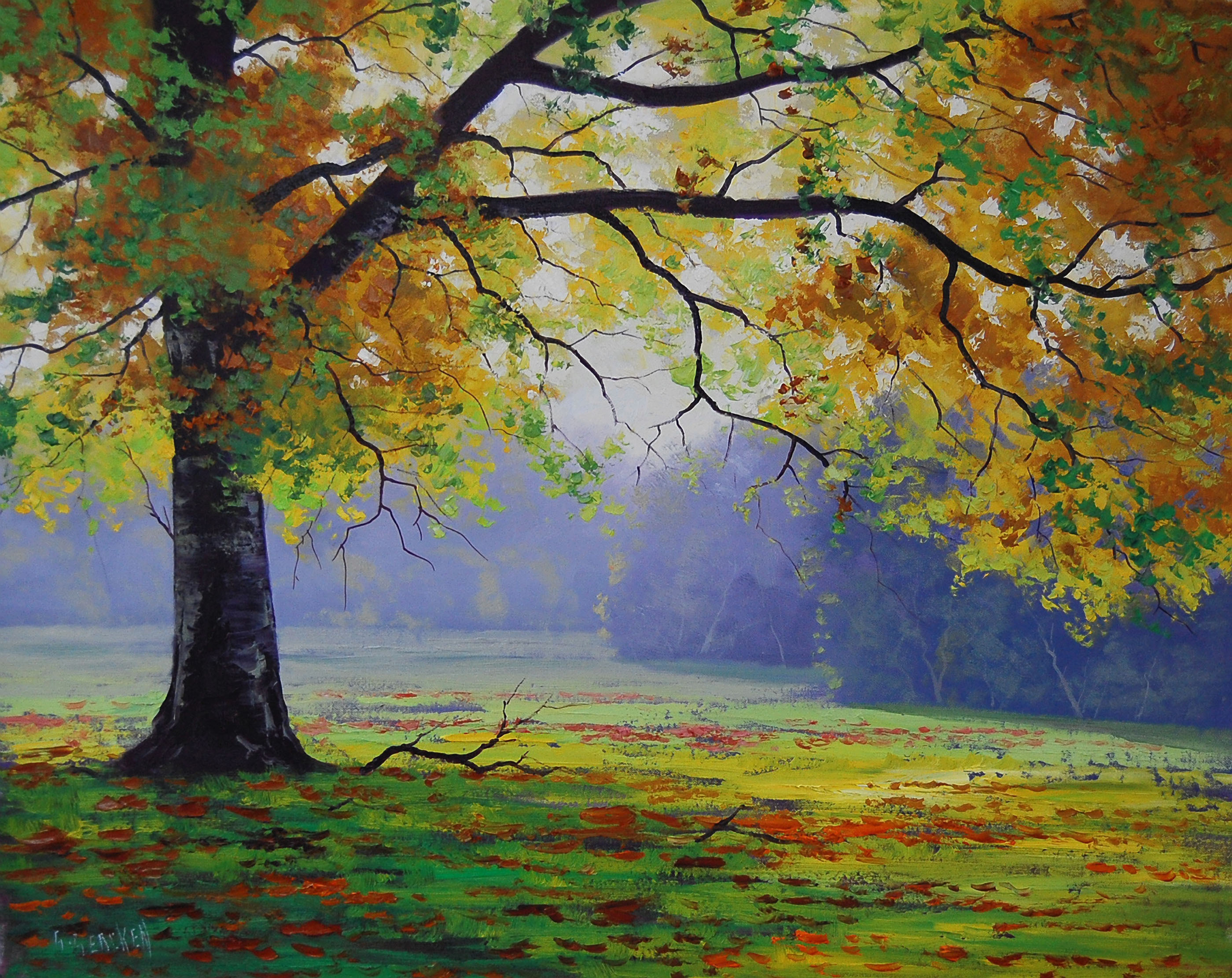 Скачать картинку Осень, Дерево, Картина, Художественные в телефон бесплатно.