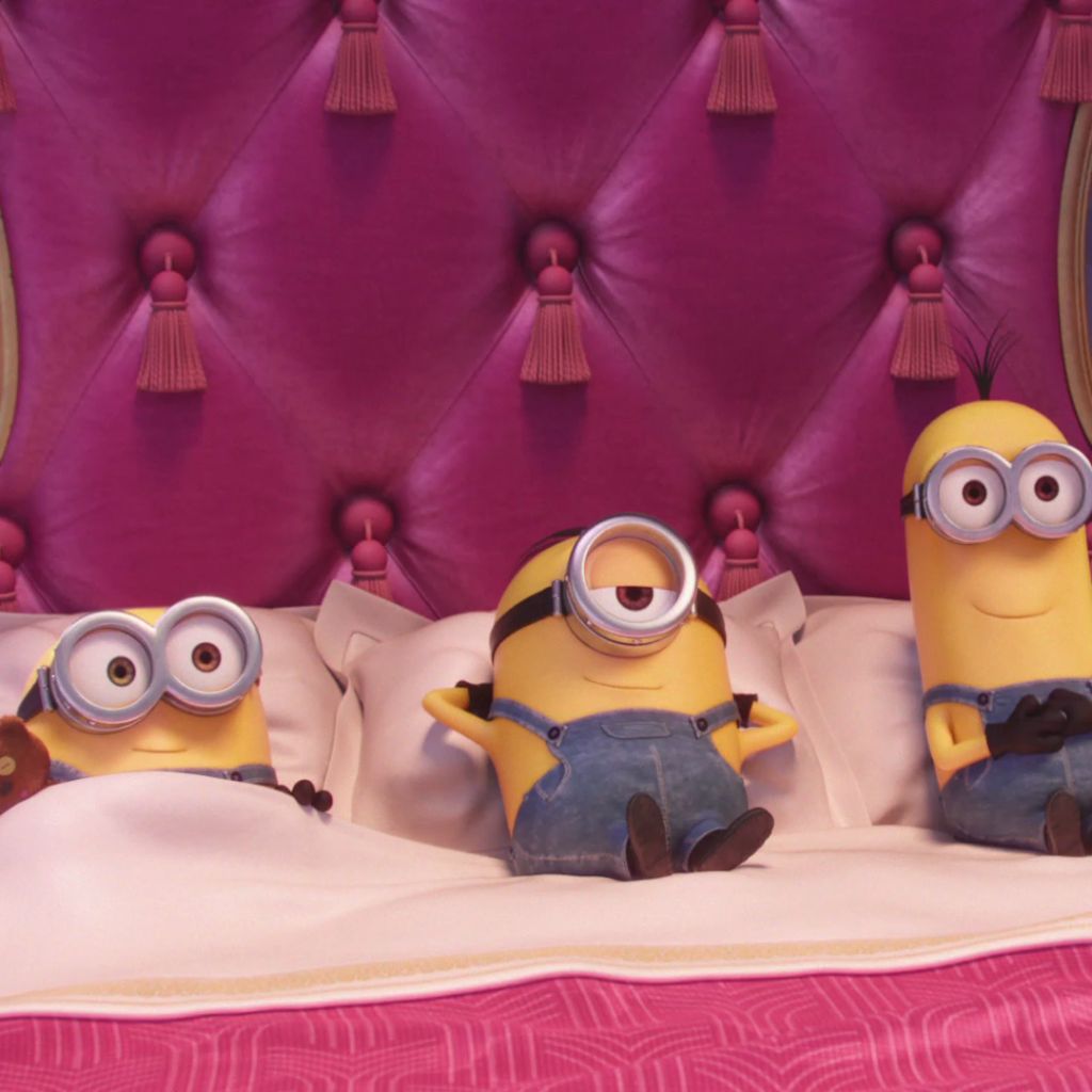 Free download wallpaper Bed, Cute, Movie, Minions, Bob (Minions), Kevin (Minions), Stuart (Minions), Scarlet Overkill on your PC desktop