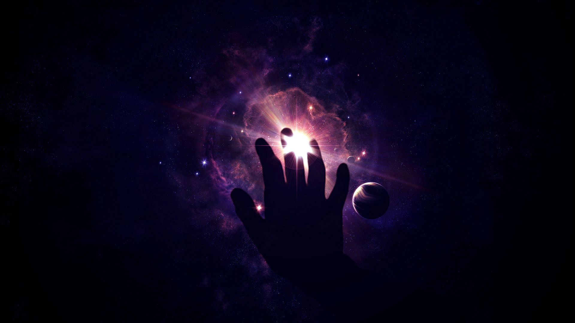 dark, surrealism, stars, hand, space, touching, touch, parties, side