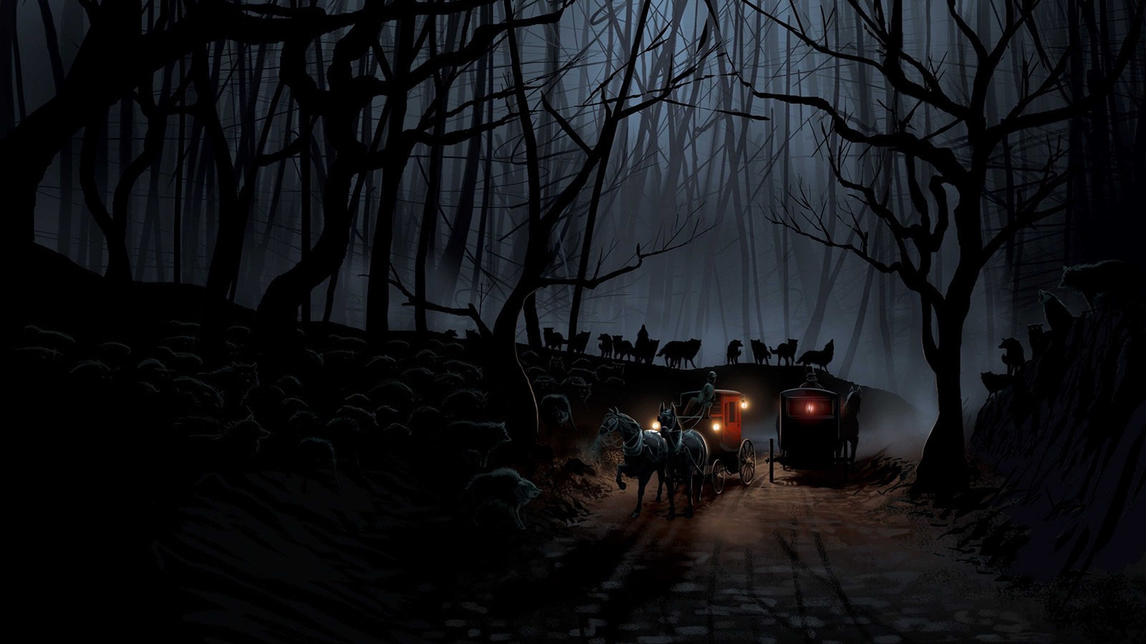 Laden Sie das Fantasie, Dunkel, Wald, Wolf, Gruselig, Nacht-Bild kostenlos auf Ihren PC-Desktop herunter
