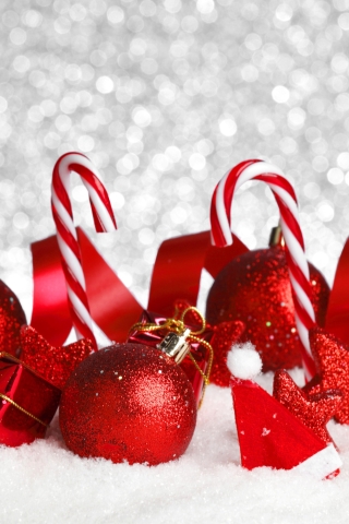 Téléchargez des papiers peints mobile Noël, Vacances, Décorations De Noël, Bokeh, Ruban, Sucre D'orge gratuitement.