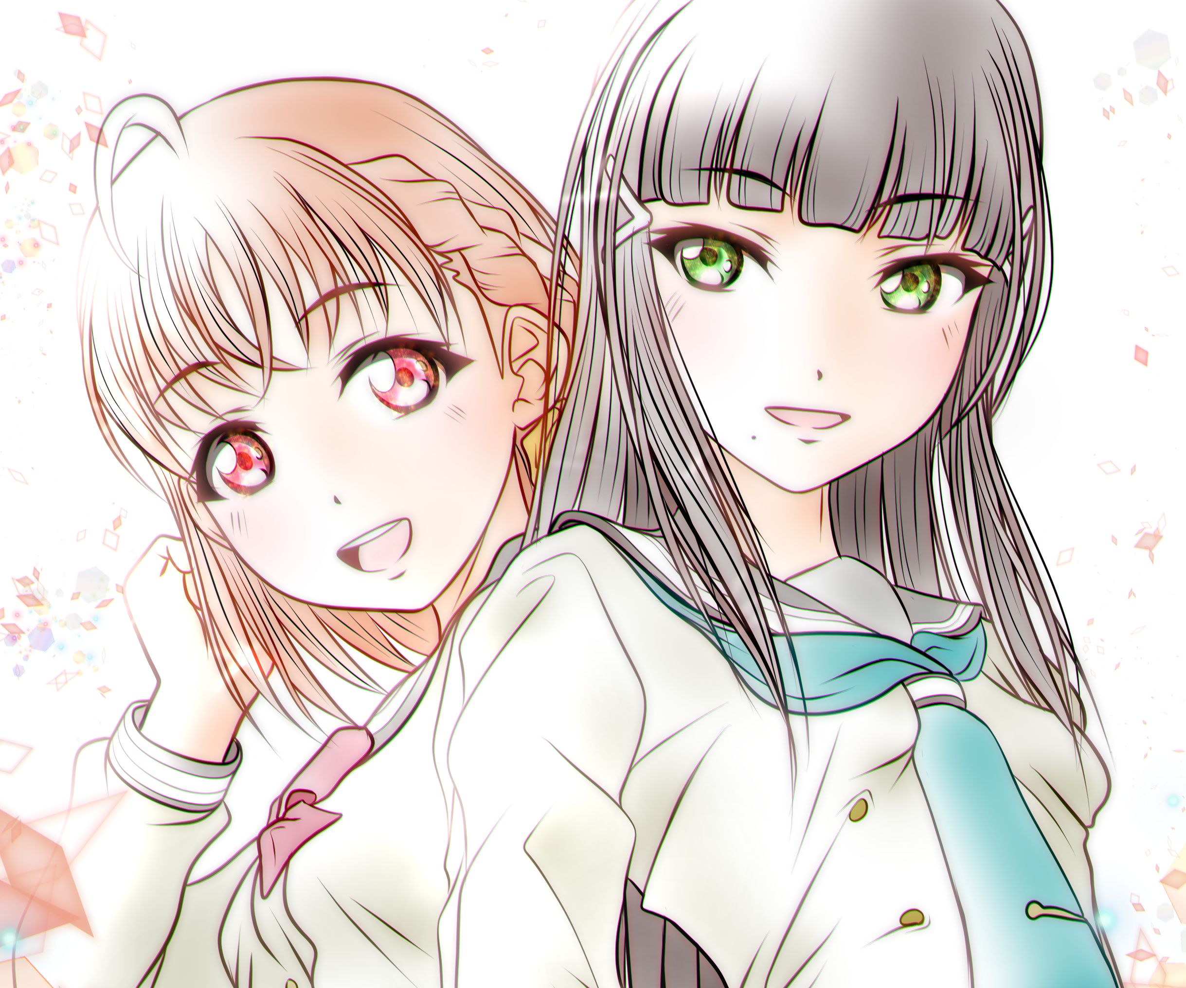 Laden Sie das Animes, Liebesleben!, Love Live! Sunshine!!, Dia Kurosawa, Chika Takami-Bild kostenlos auf Ihren PC-Desktop herunter