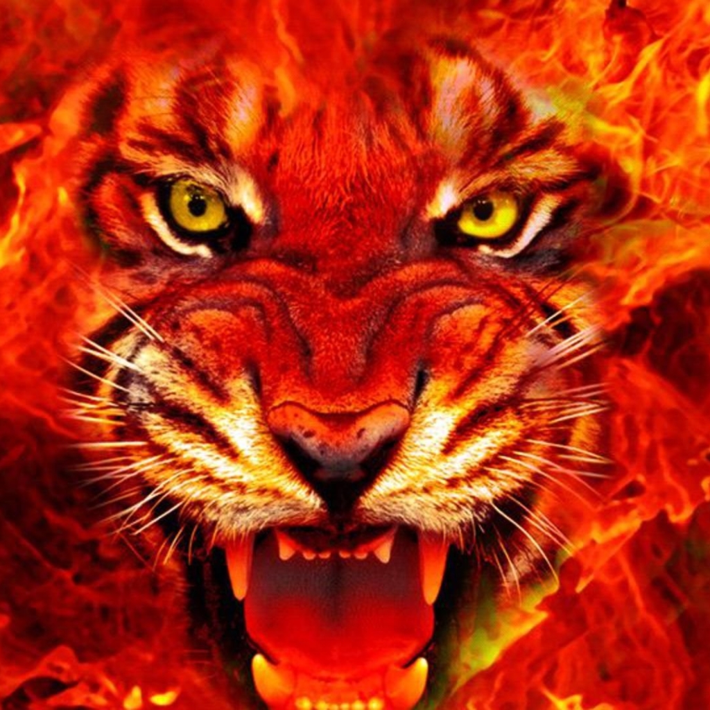 Download mobile wallpaper Cats, Fire, Tiger, Animal for free.