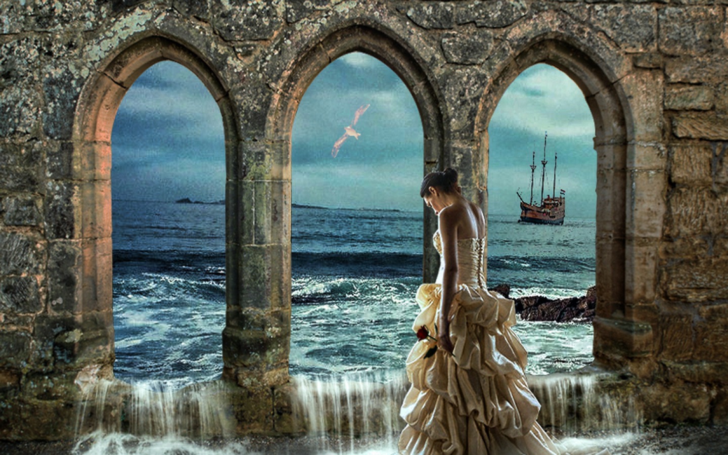 Laden Sie das Fantasie, Ozean, Boot, Bogen, Gotisch, Frauen-Bild kostenlos auf Ihren PC-Desktop herunter