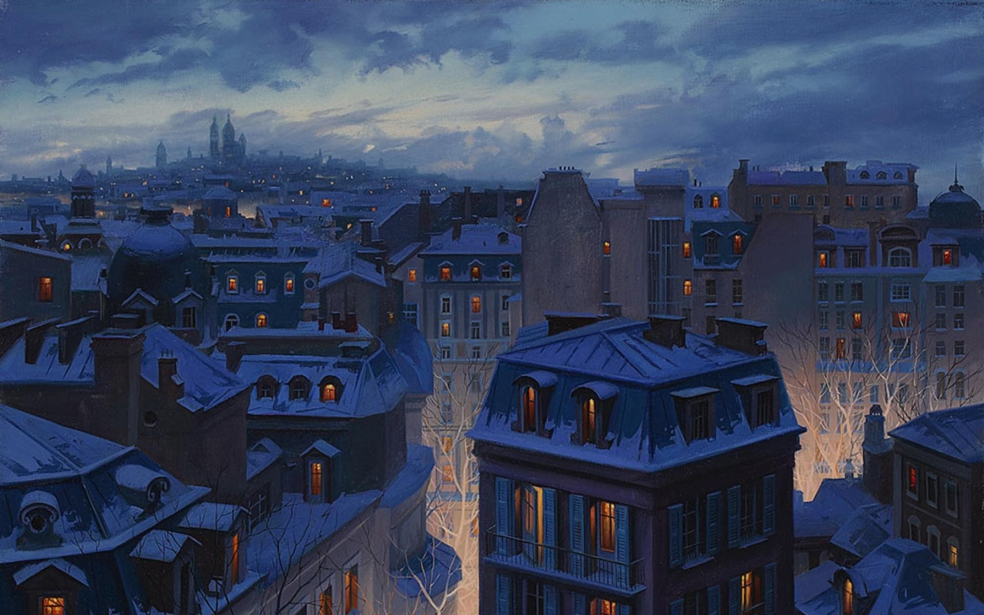 artistic, winter, building, house, paris, rooftop, snow